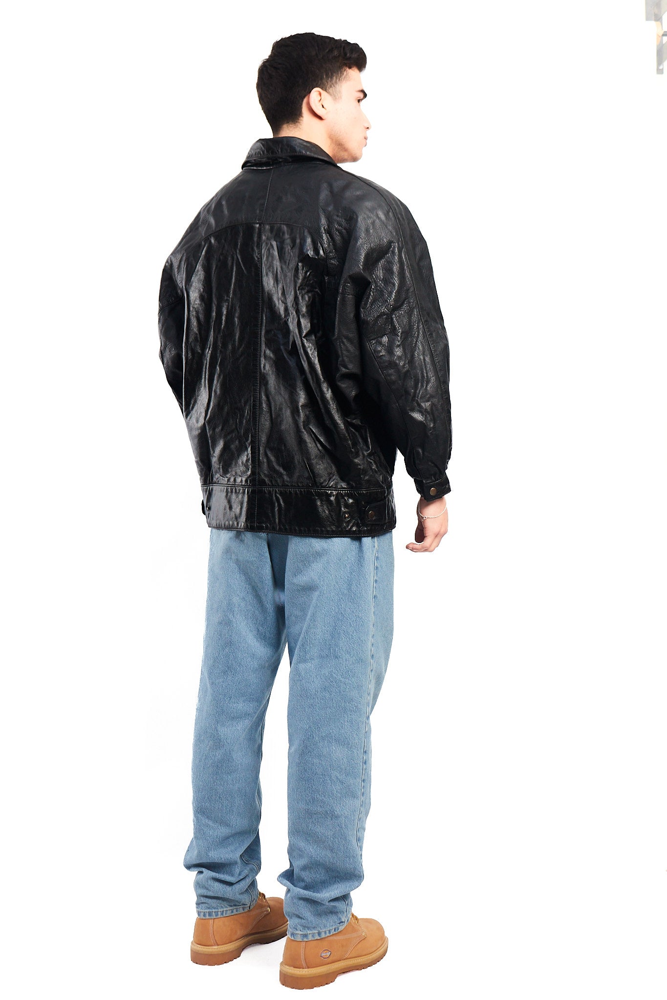 1990 Vintage Waves Print Leather Bomber Jacket (M/L)