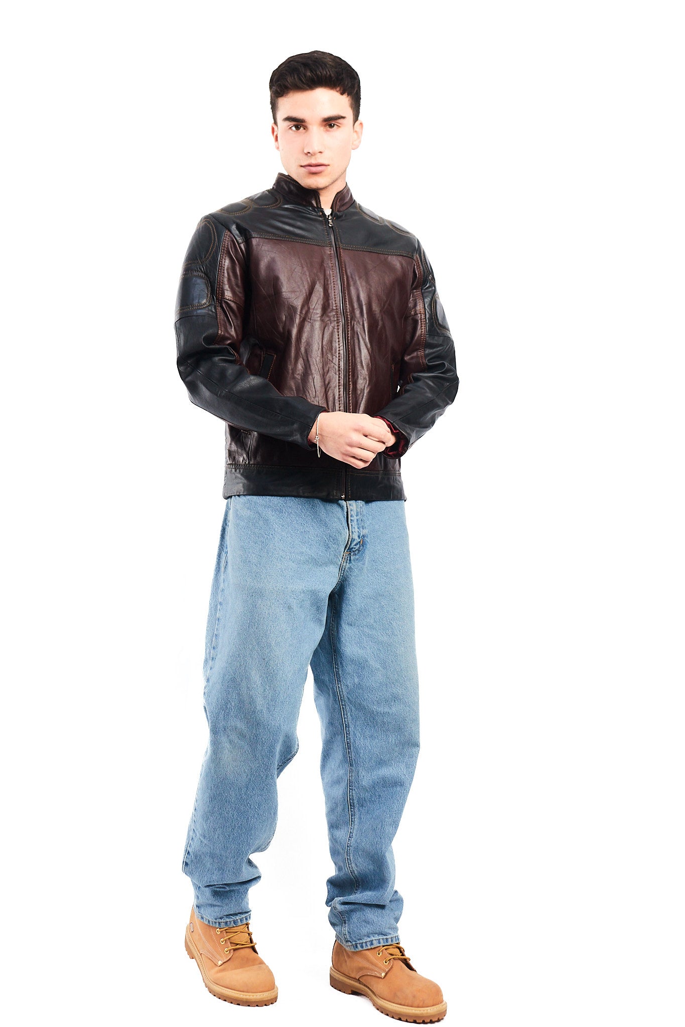 2000 Vintage Leather Moto Jacket (S/M)