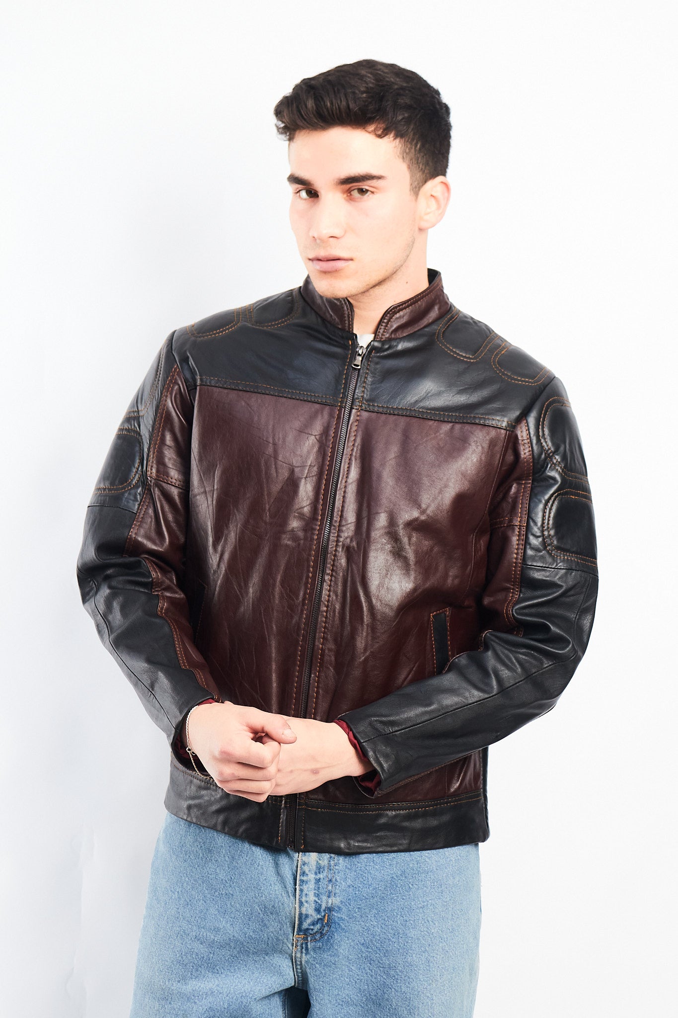 2000 Vintage Leather Moto Jacket (S/M)
