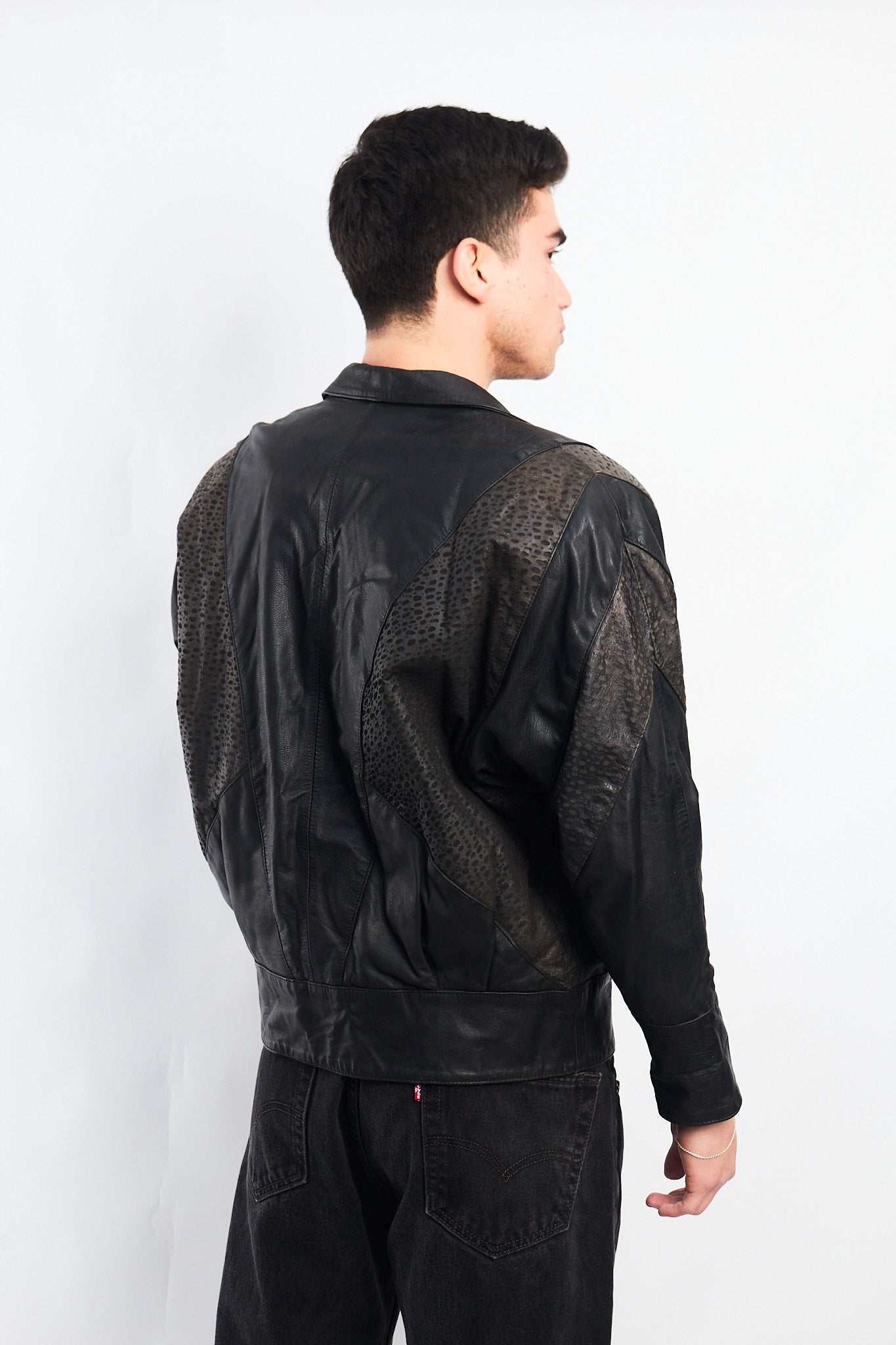 1993 Vintage Renzo Costa Animal Print Leather Bomber Jacket (S/M)
