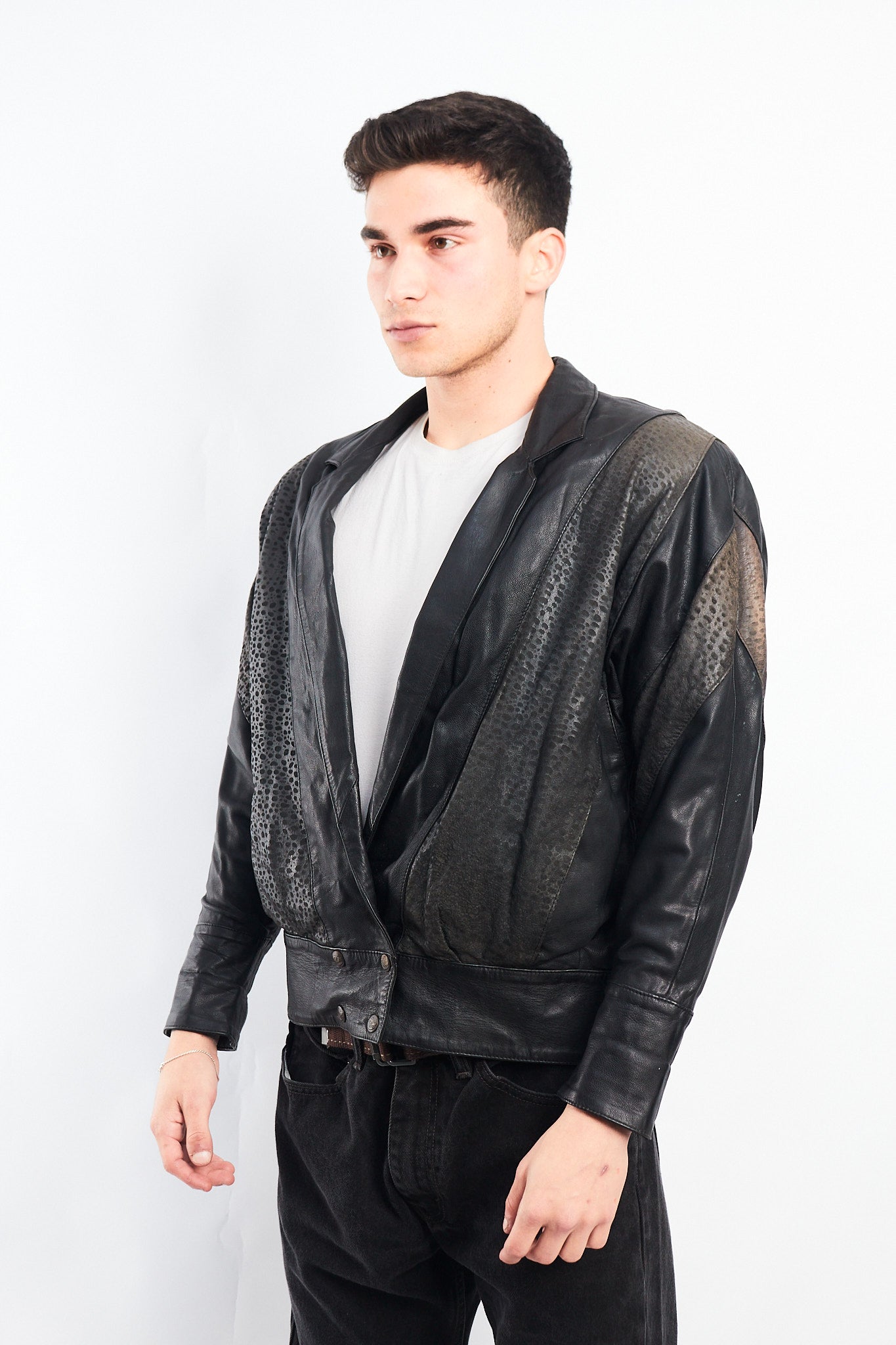1993 Vintage Renzo Costa Animal Print Leather Bomber Jacket (S/M)