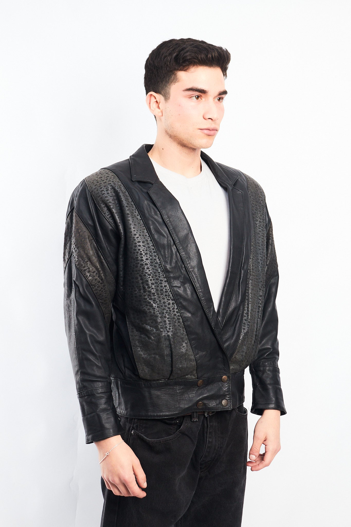 1993 Vintage Renzo Costa Animal Print Leather Bomber Jacket (S/M)