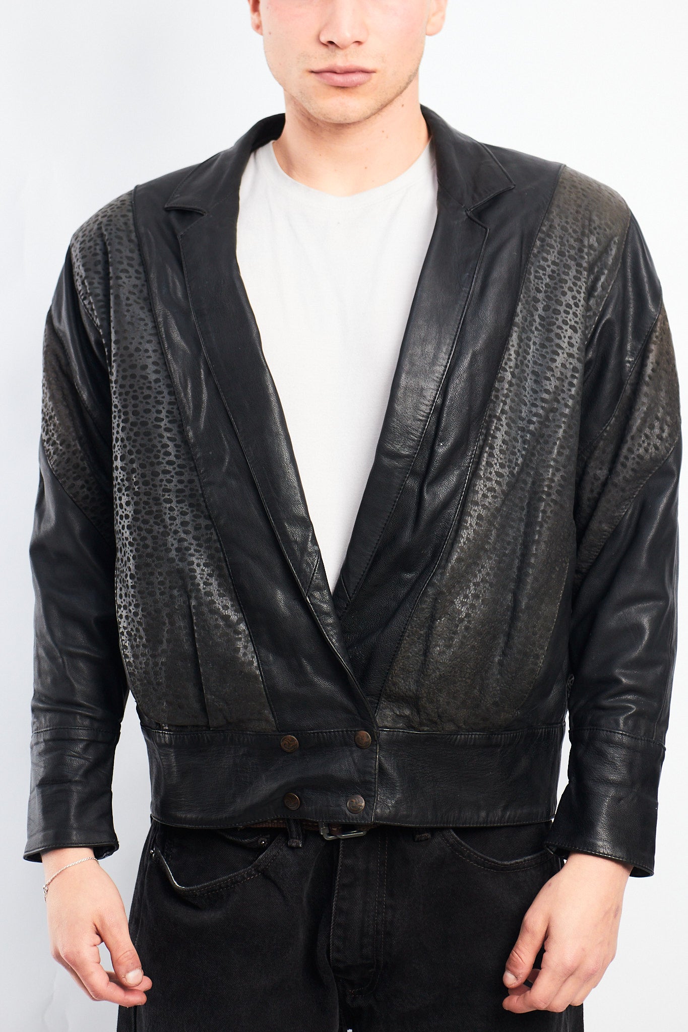 1993 Vintage Renzo Costa Animal Print Leather Bomber Jacket (S/M)