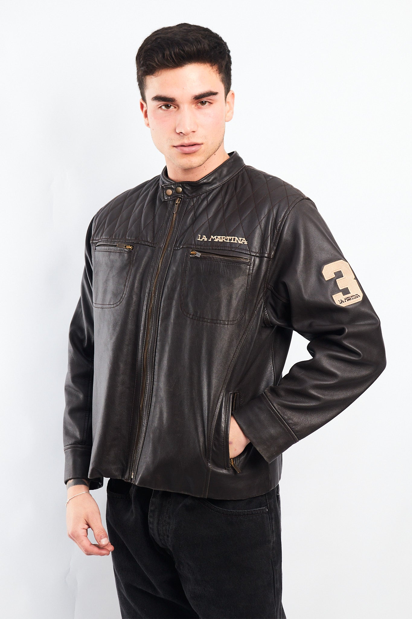 2000 La Martina Leather Cafe Racer Jacket (M)