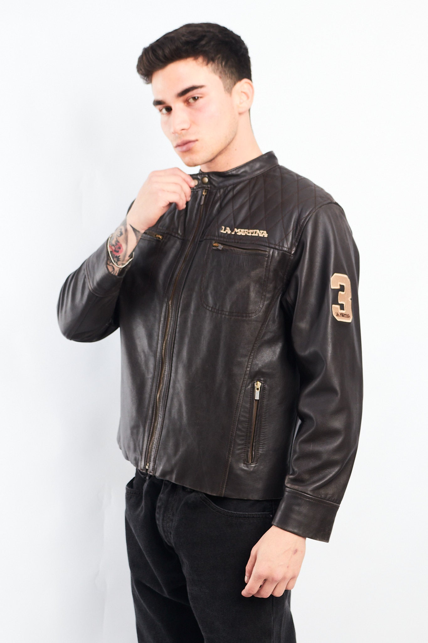 2000 La Martina Leather Cafe Racer Jacket (M)
