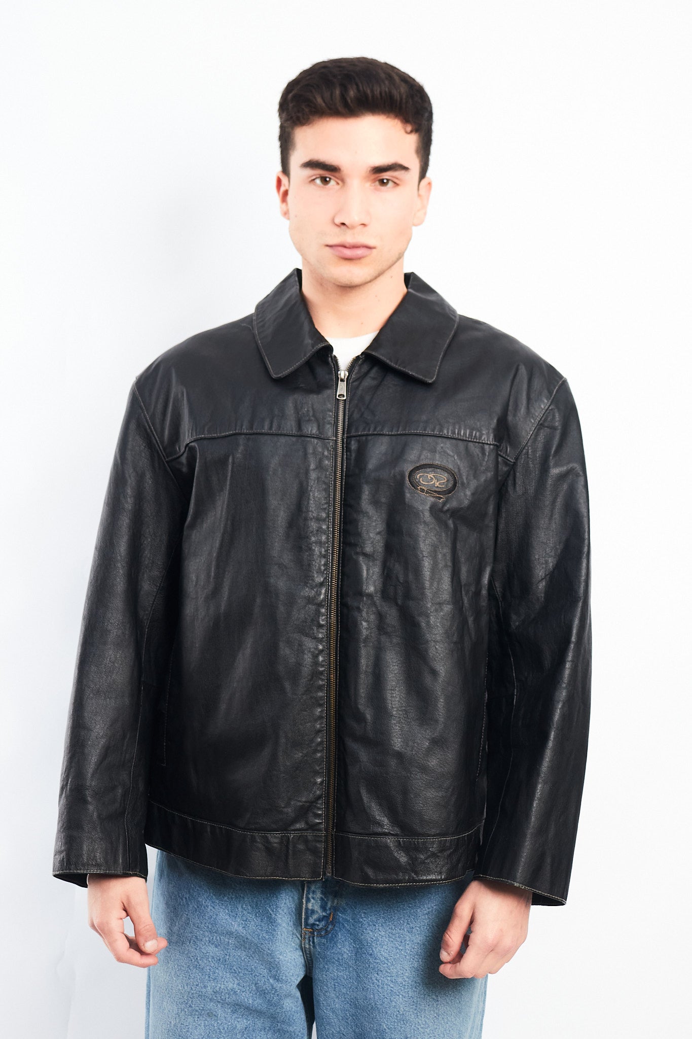 Vintage Oscar de la Renta Harrington Leather Jacket (L/XL)