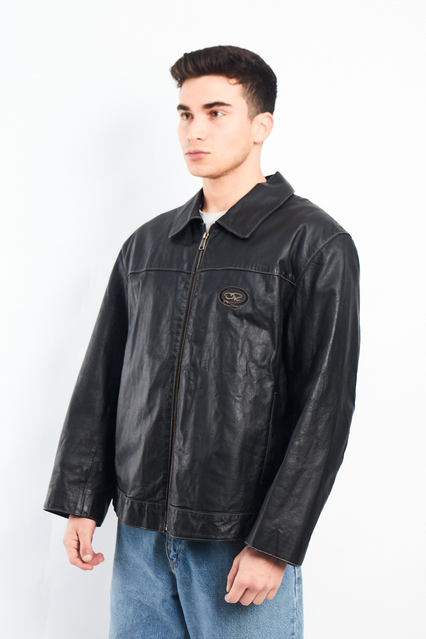 Vintage Oscar de la Renta Harrington Leather Jacket (L/XL)