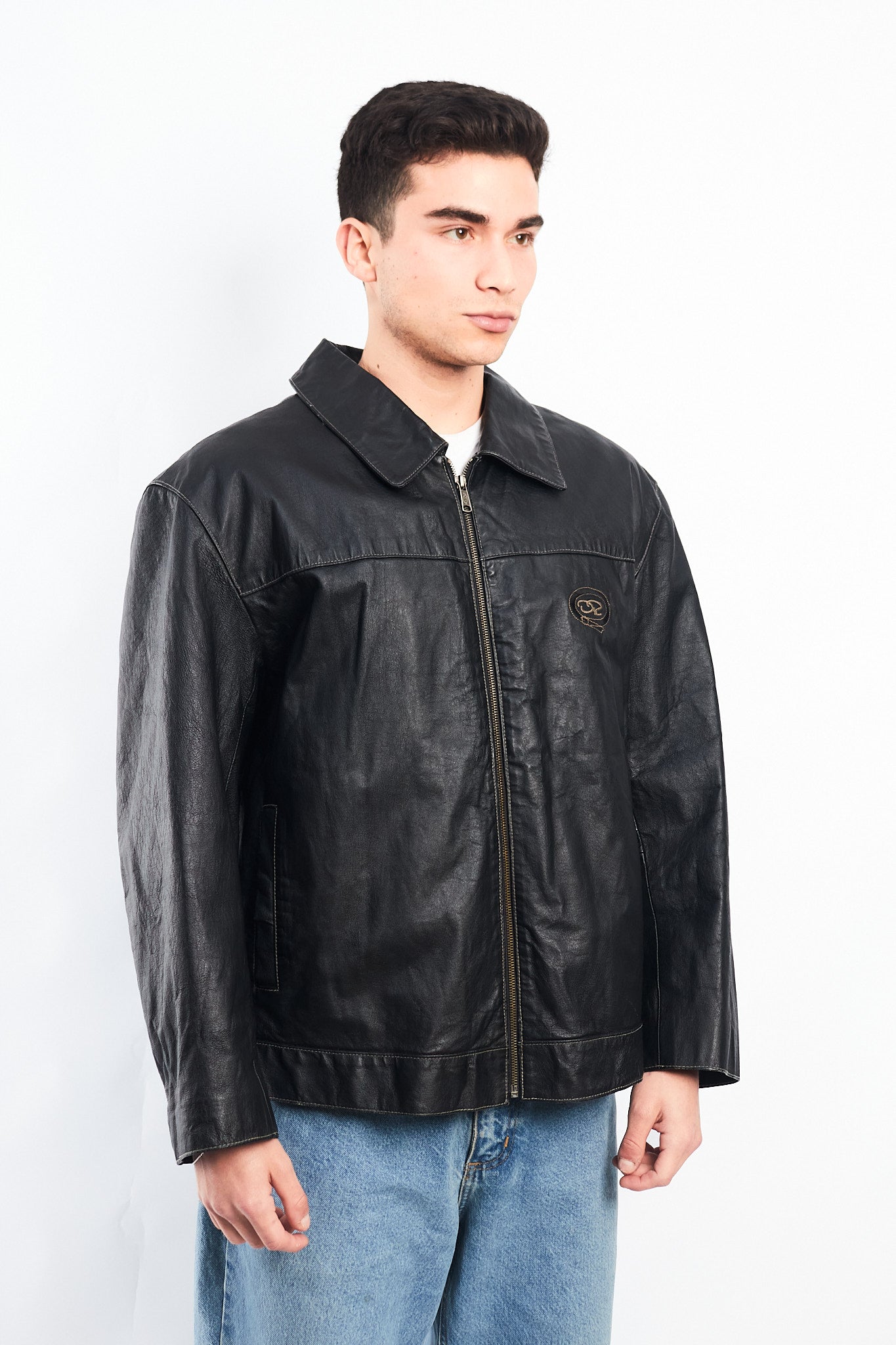 Vintage Oscar de la Renta Harrington Leather Jacket (L/XL)