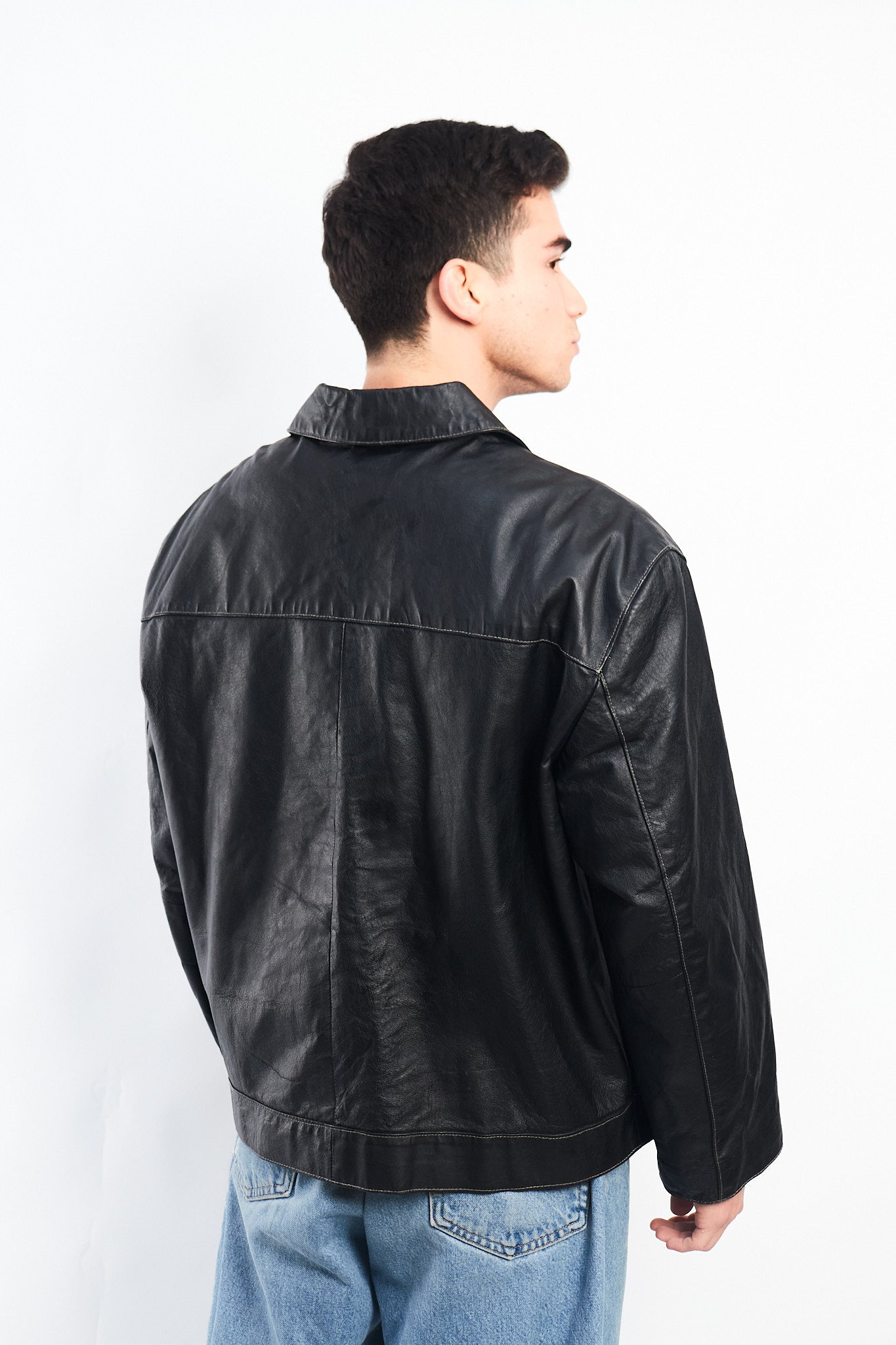 Vintage Oscar de la Renta Harrington Leather Jacket (L/XL)