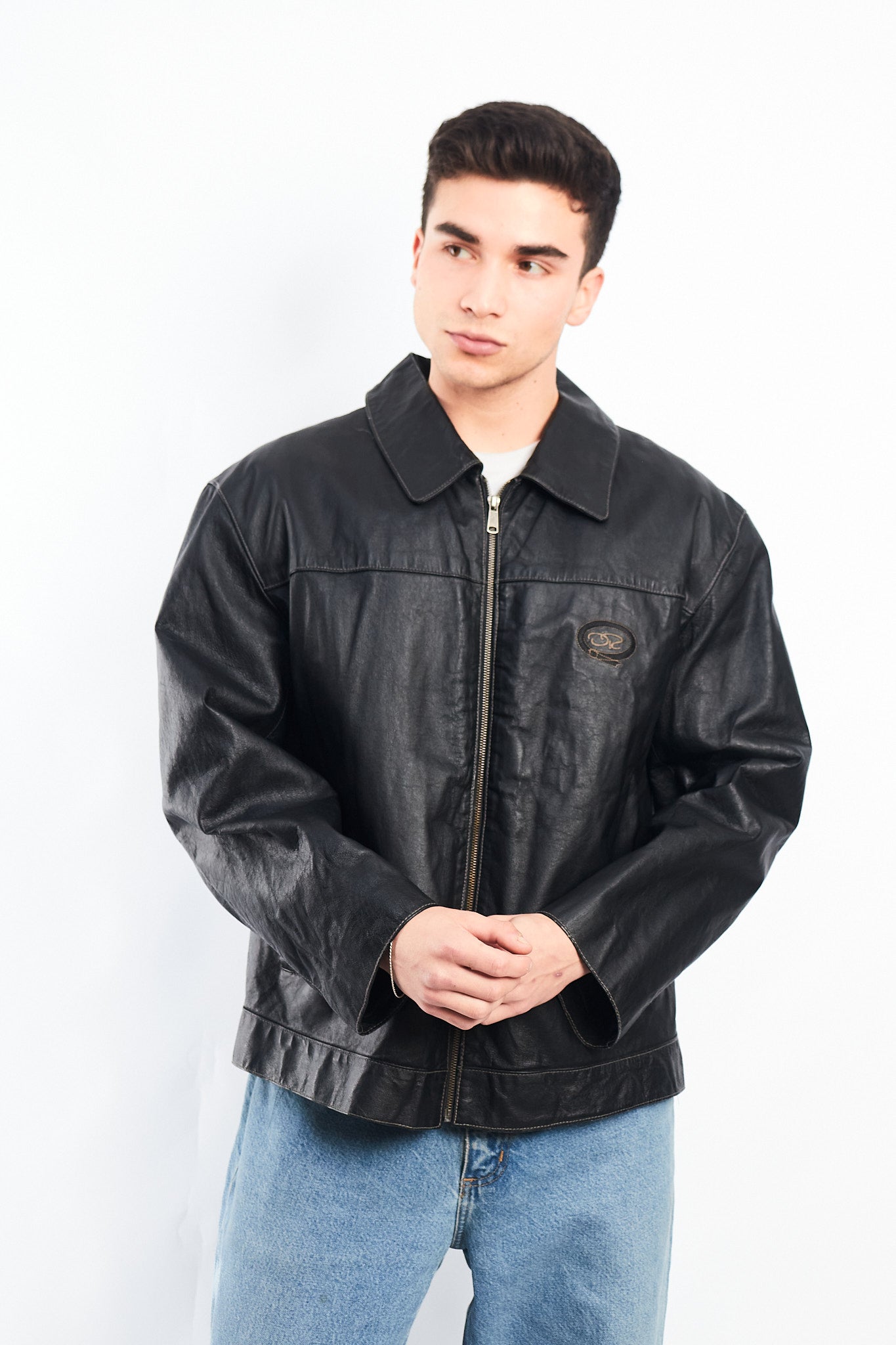 Vintage Oscar de la Renta Harrington Leather Jacket (L/XL)
