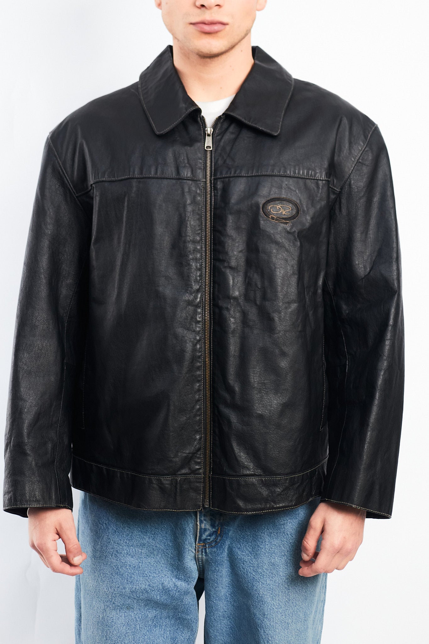 Vintage Oscar de la Renta Harrington Leather Jacket (L/XL)