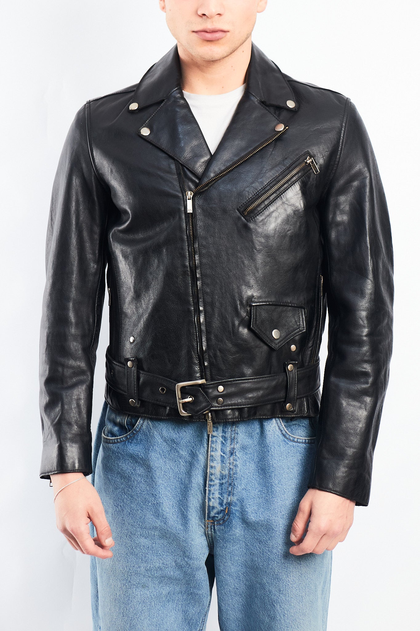 2000 Armani Exchange Leather Biker Jacket (S/M)