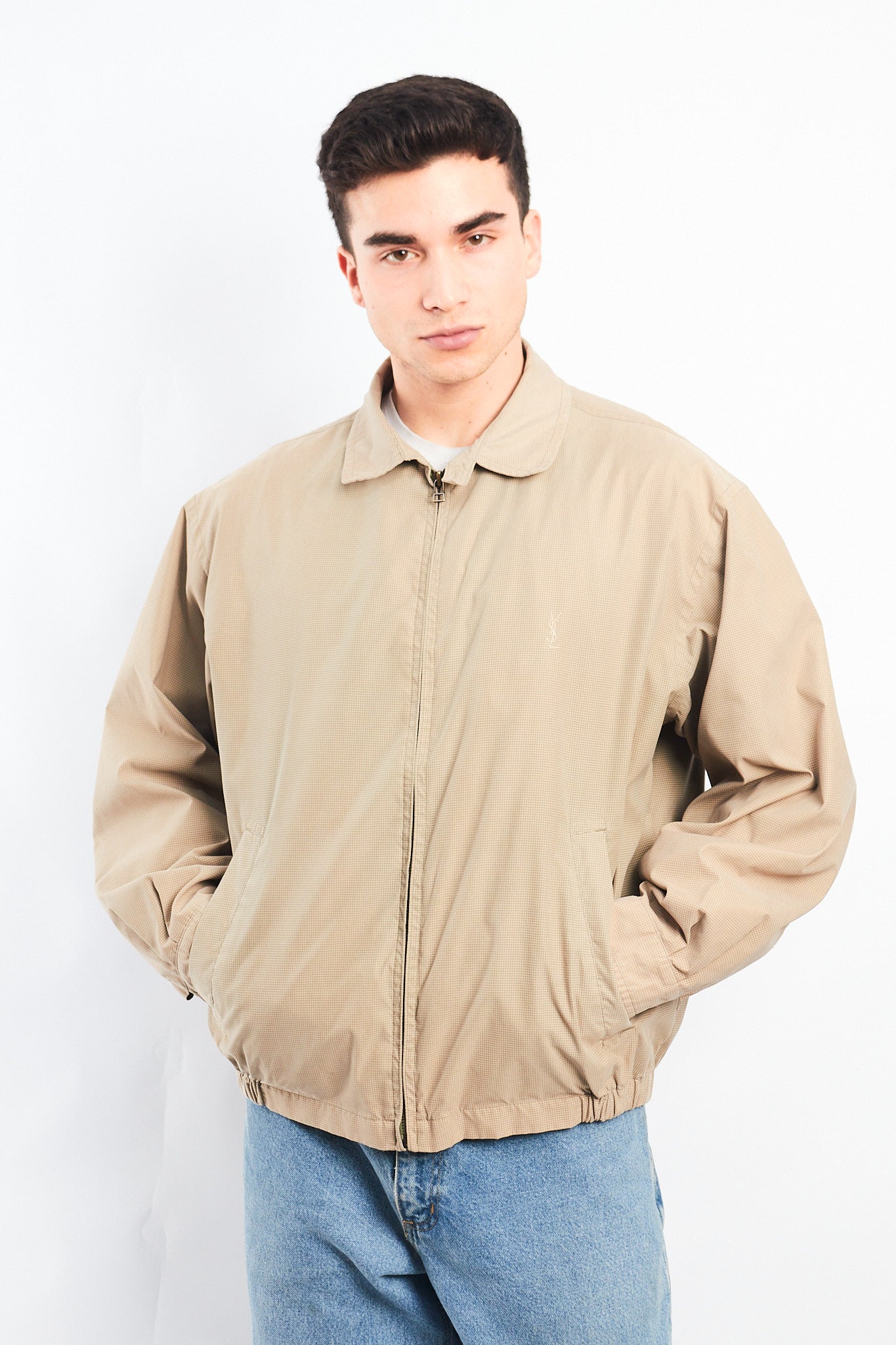 1990 Yve Saint Laurent Plaid Harrington Jacket (L)
