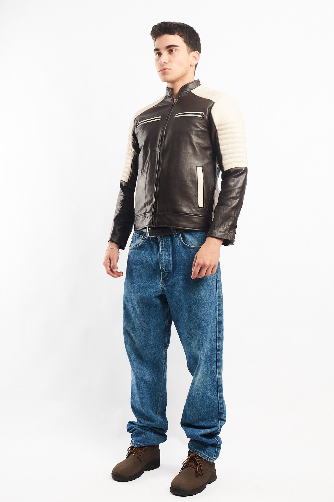 Genuine Leather Moto Cafe Racer Jacket (S/M)