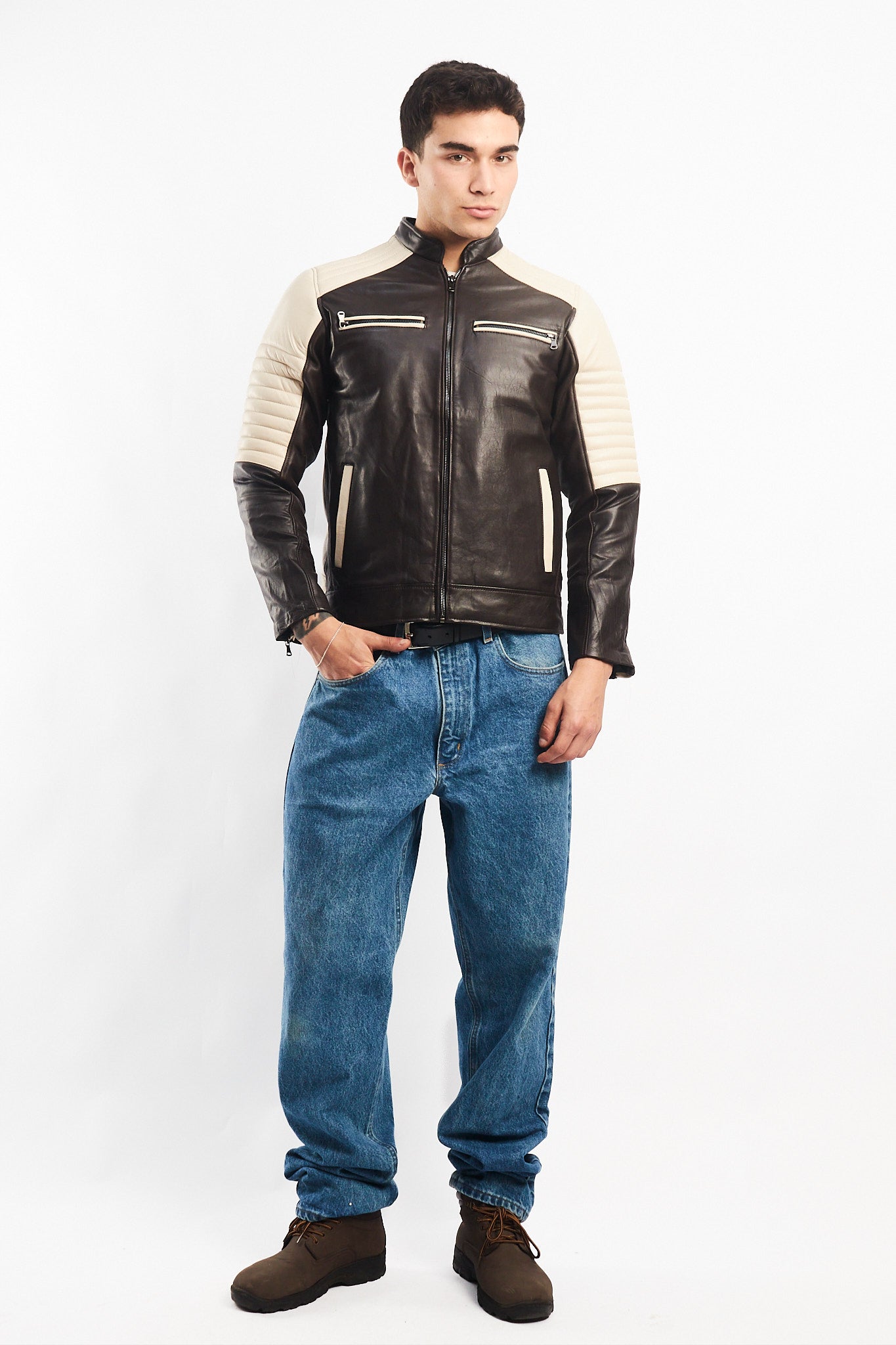 Genuine Leather Moto Cafe Racer Jacket (S/M)