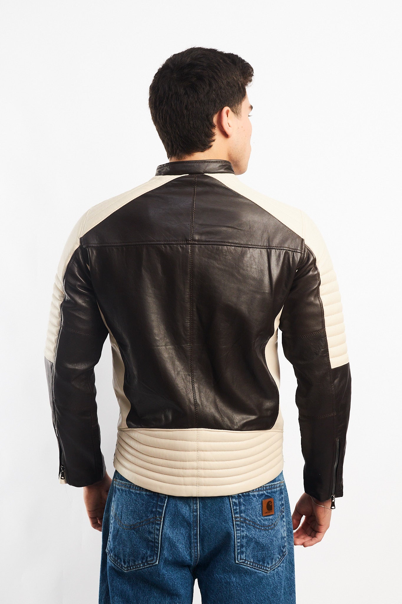 Genuine Leather Moto Cafe Racer Jacket (S/M)