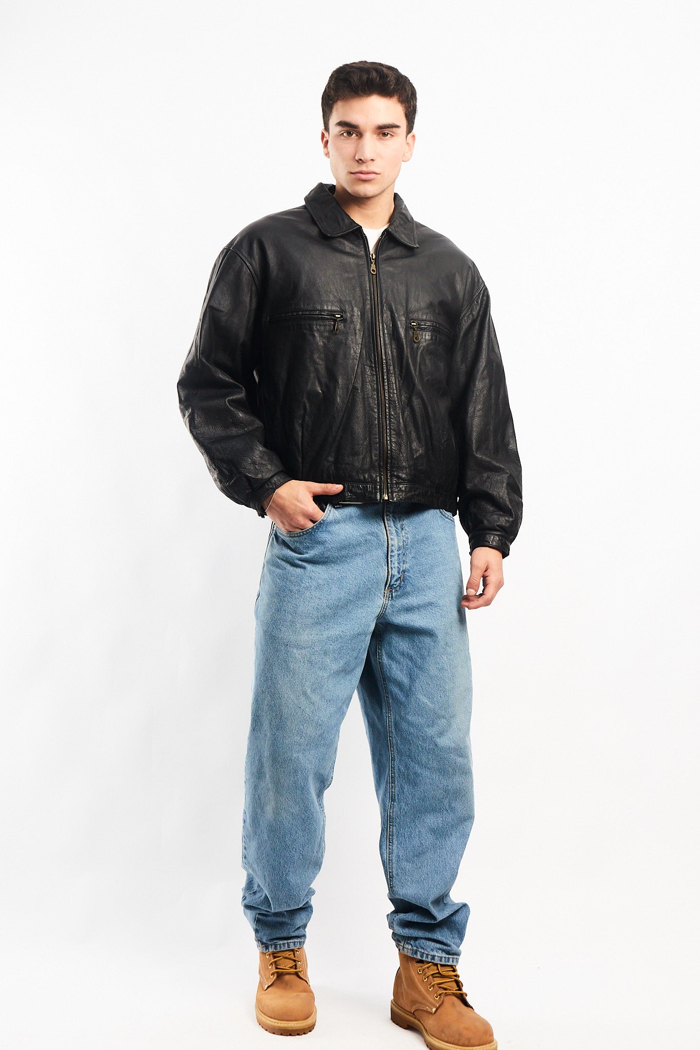 1990 Black Genuine Leather Type Aviator Jacket (M/L)