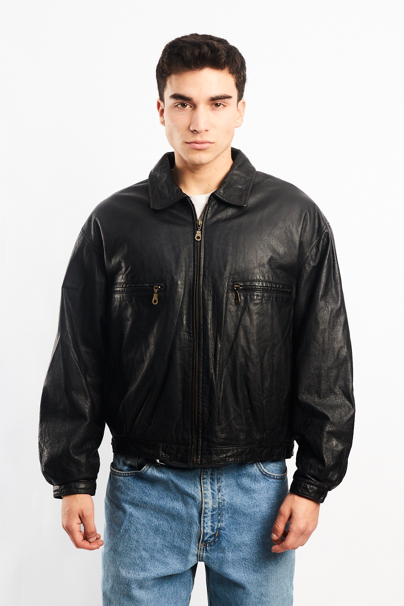 1990 Black Genuine Leather Type Aviator Jacket (M/L)