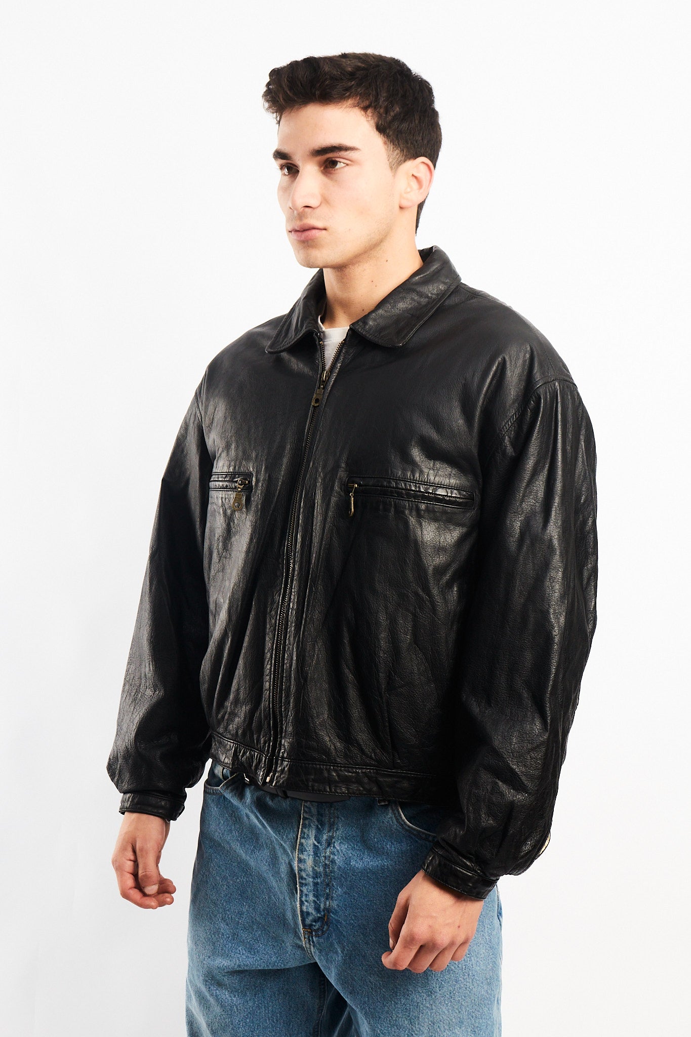 1990 Black Genuine Leather Type Aviator Jacket (M/L)