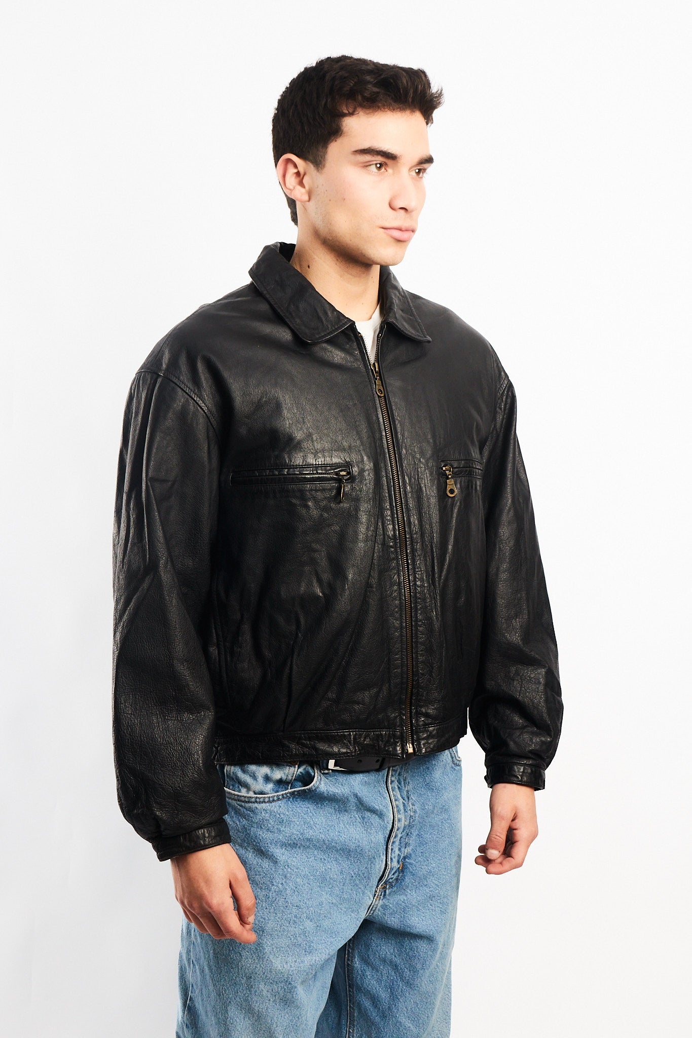 1990 Black Genuine Leather Type Aviator Jacket (M/L)