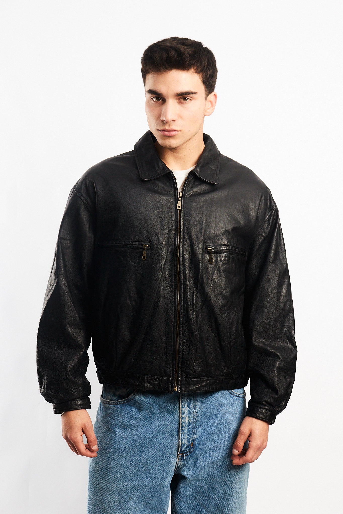 1990 Black Genuine Leather Type Aviator Jacket (M/L)