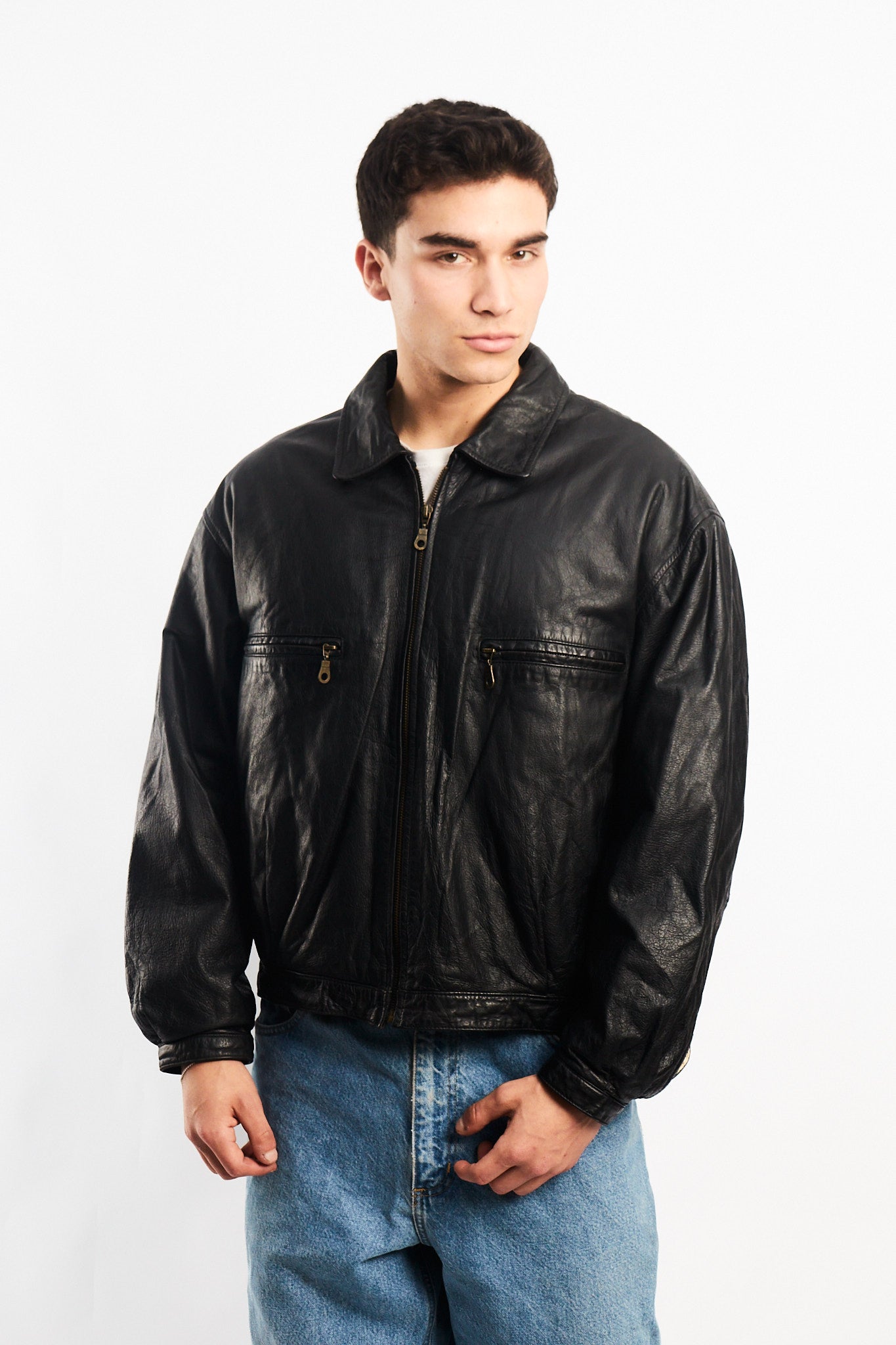 1990 Black Genuine Leather Type Aviator Jacket (M/L)