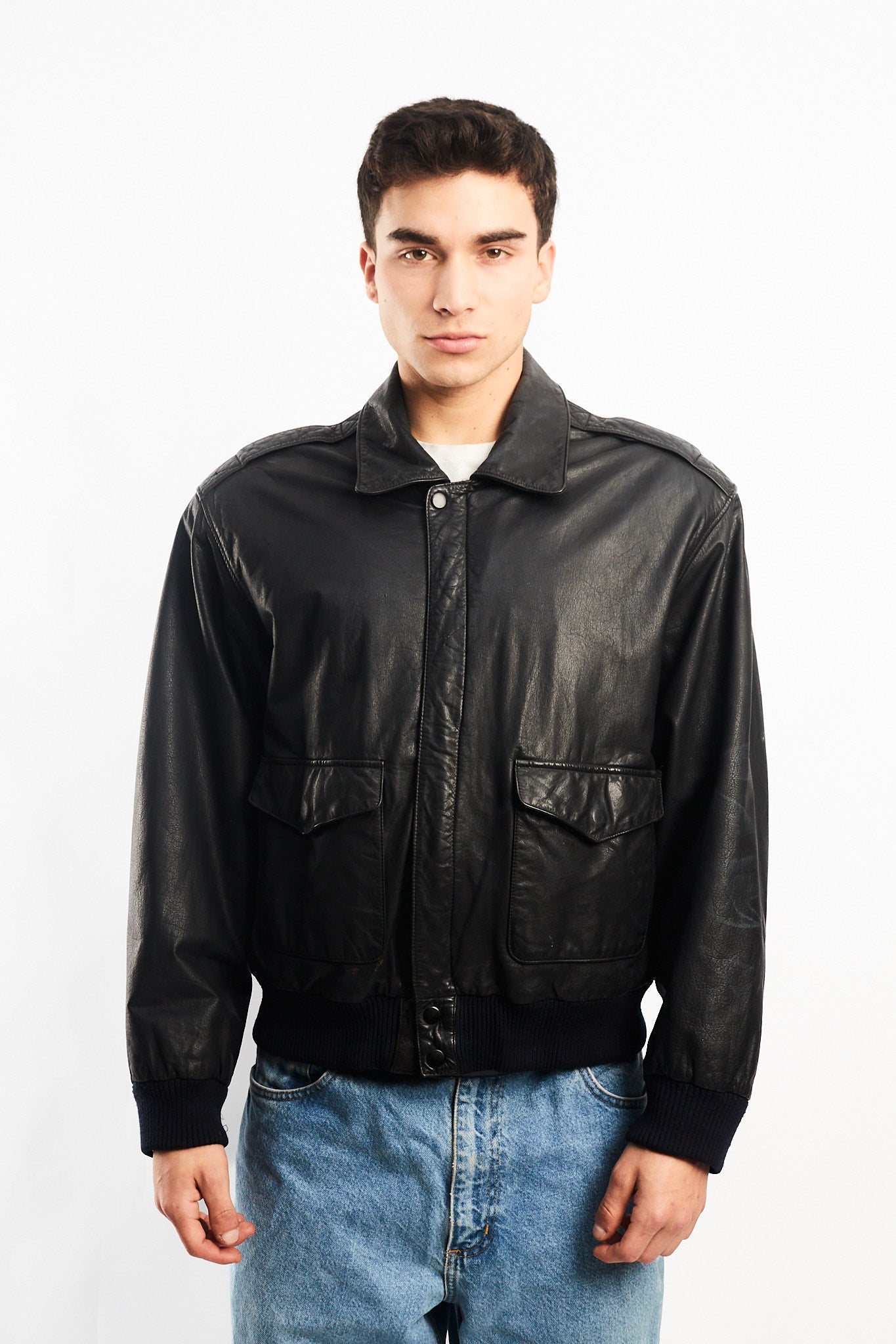 Vintage Black A-2 Leather Flight Jacket (M)
