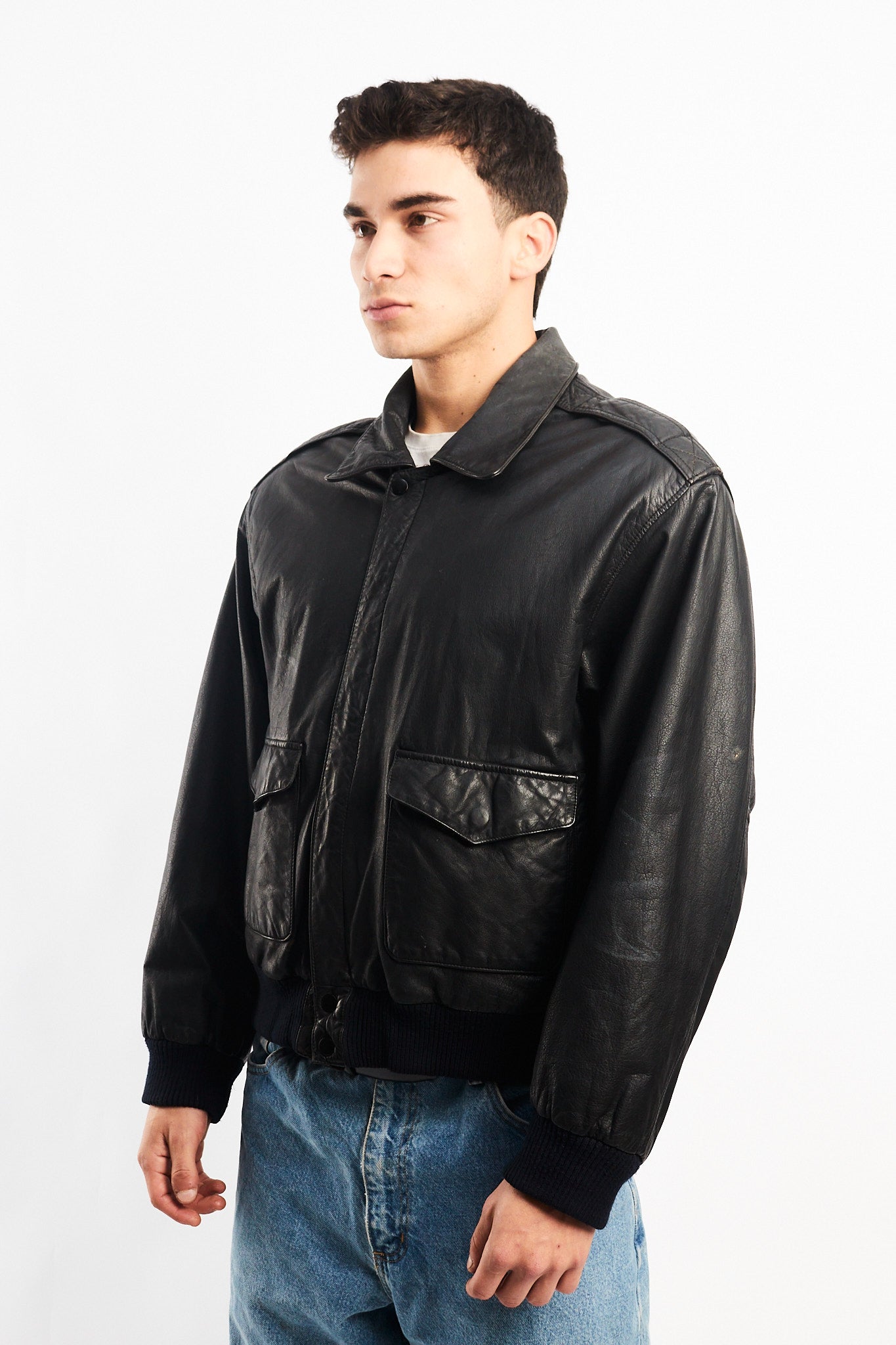 Vintage Black A-2 Leather Flight Jacket (M)