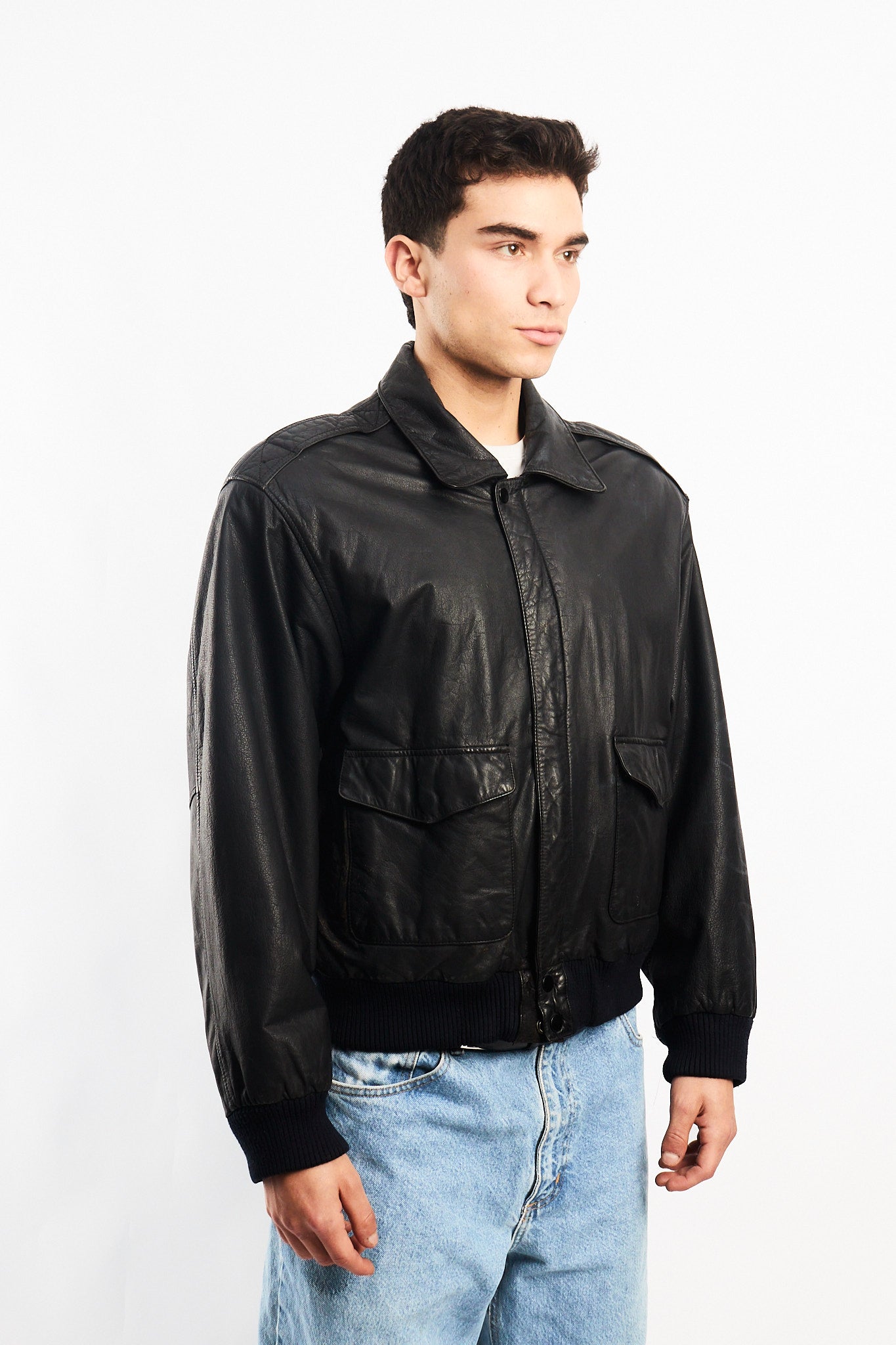 Vintage Black A-2 Leather Flight Jacket (M)