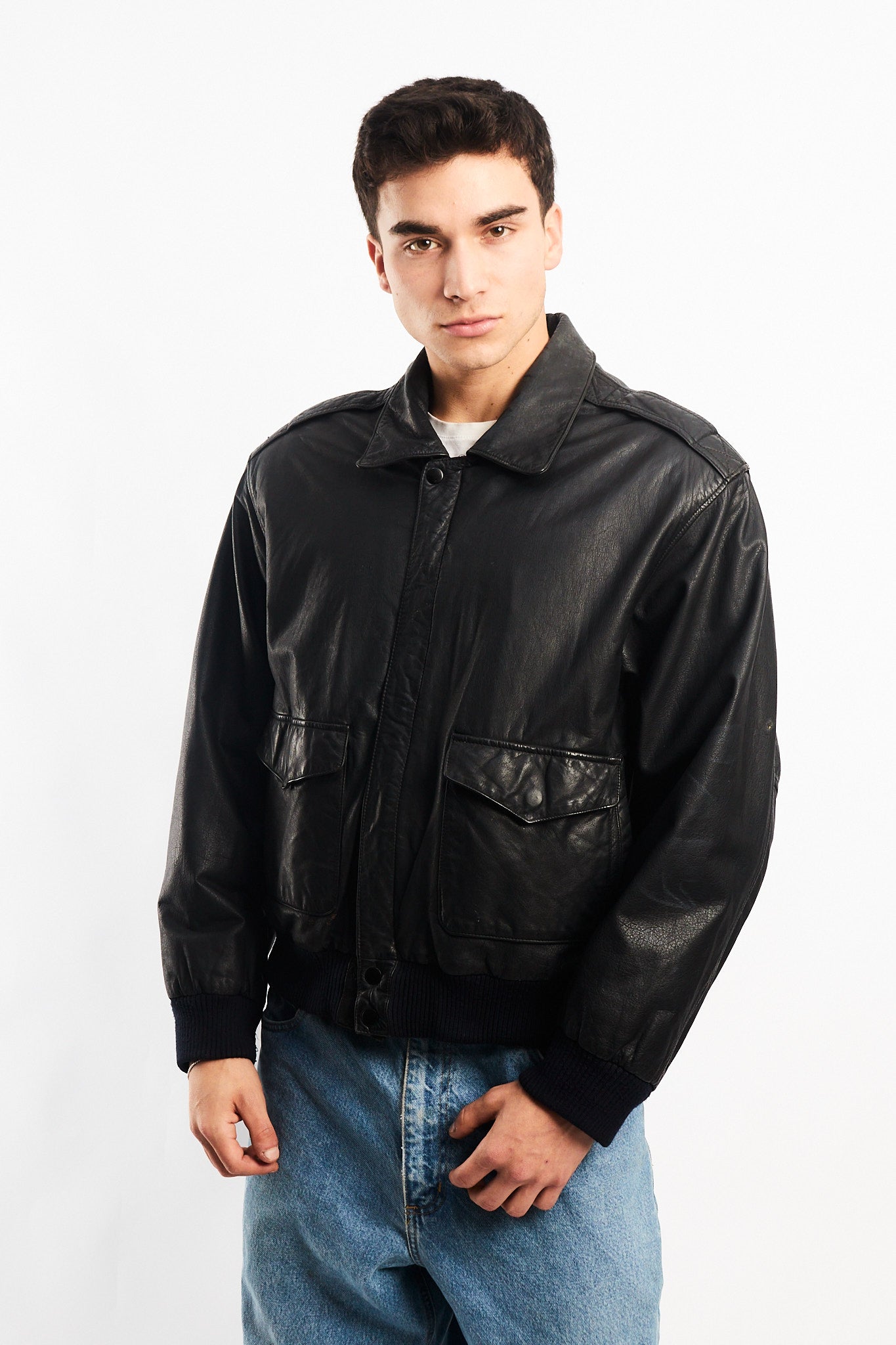 Vintage Black A-2 Leather Flight Jacket (M)