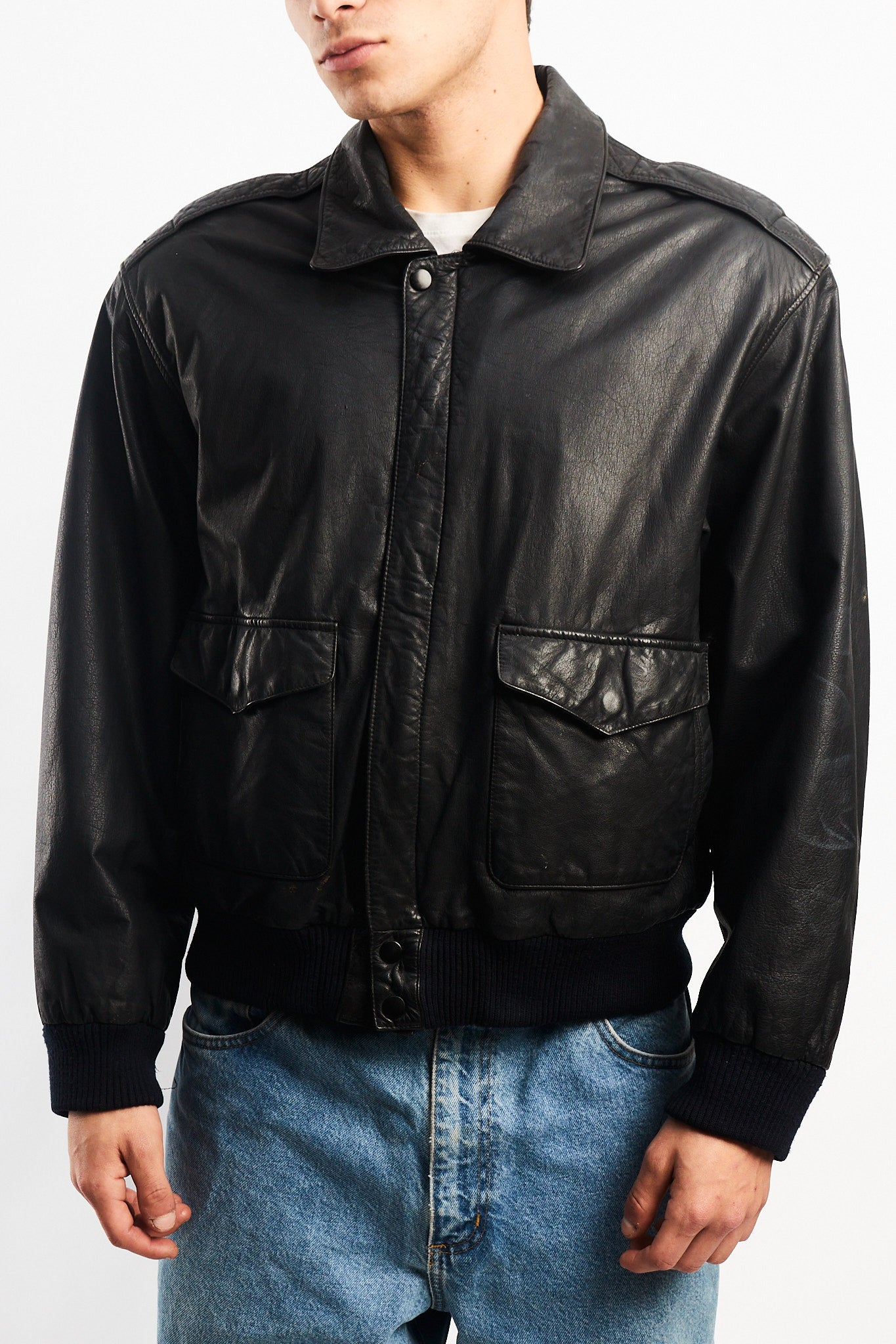 Vintage Black A-2 Leather Flight Jacket (M)