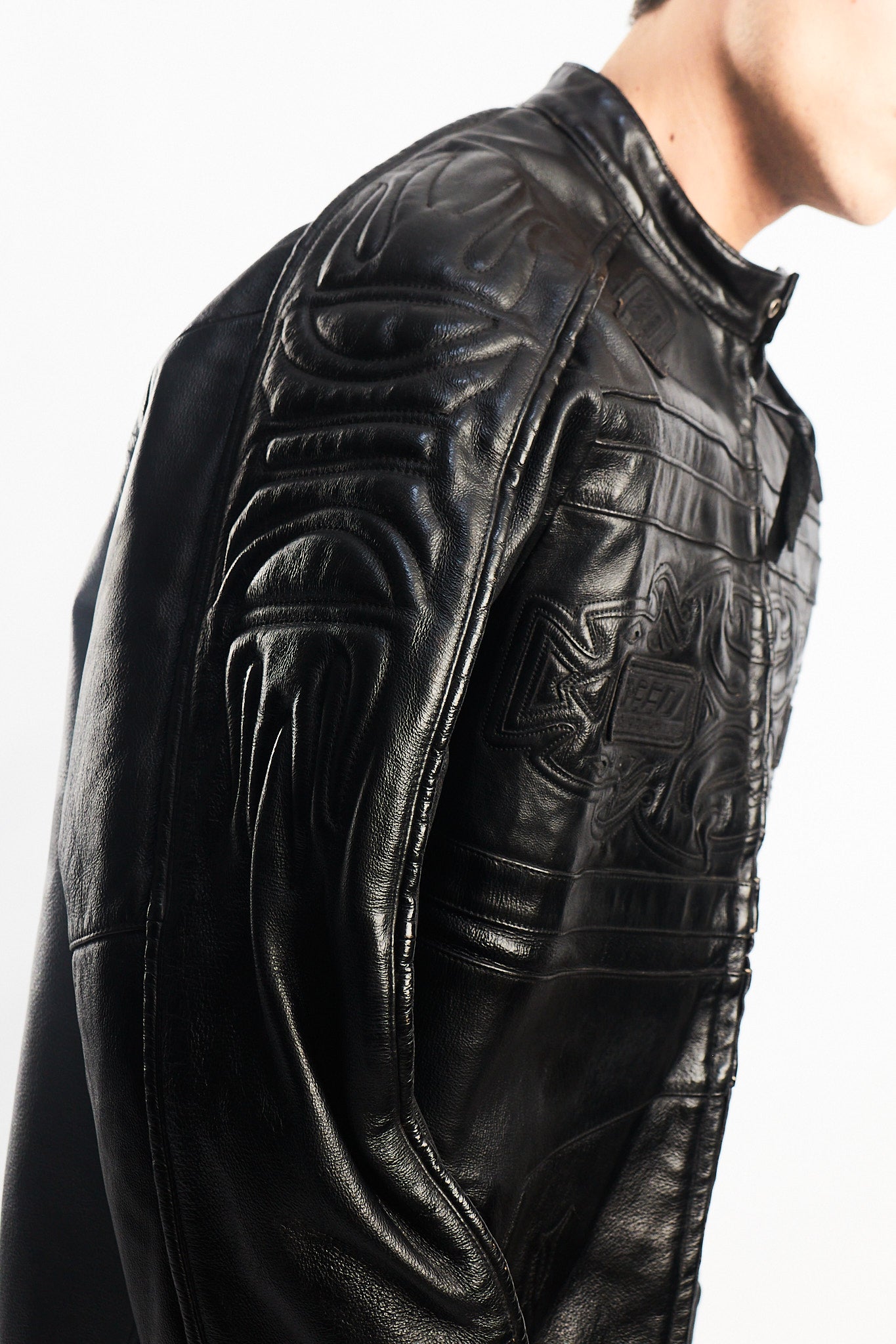 Vintage Max USA Flame Motocross Leather Jacket (L/XL)