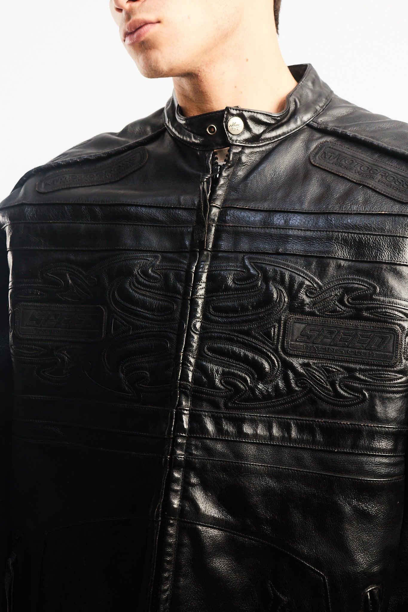 Vintage Max USA Flame Motocross Leather Jacket (L/XL)
