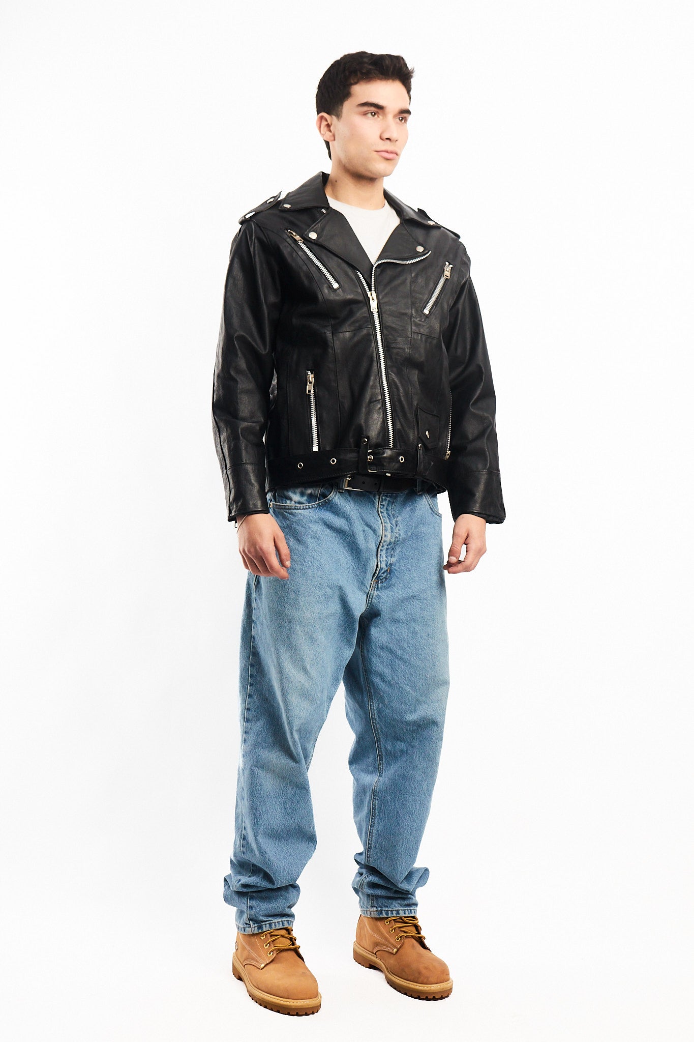 Vintage Tennis Black Leather Biker Jacket (M/L)