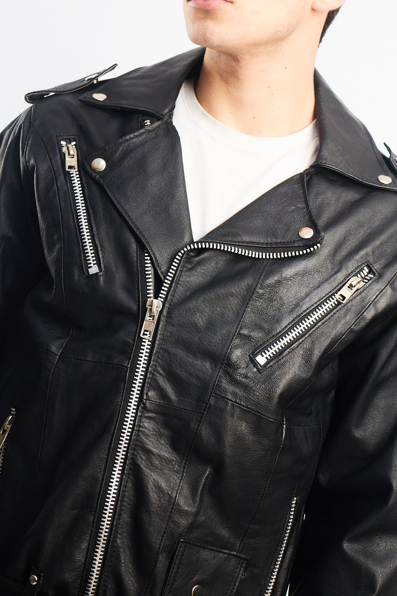 Vintage Tennis Black Leather Biker Jacket (M/L)