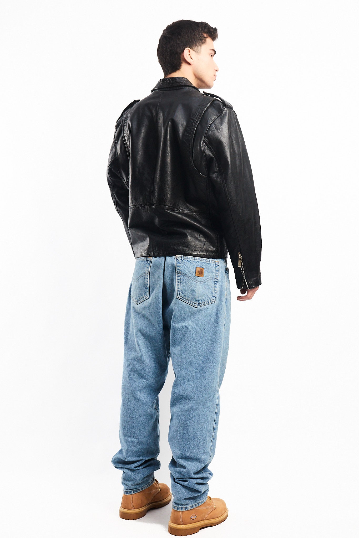 Vintage Black Leather Biker Jacket (L)