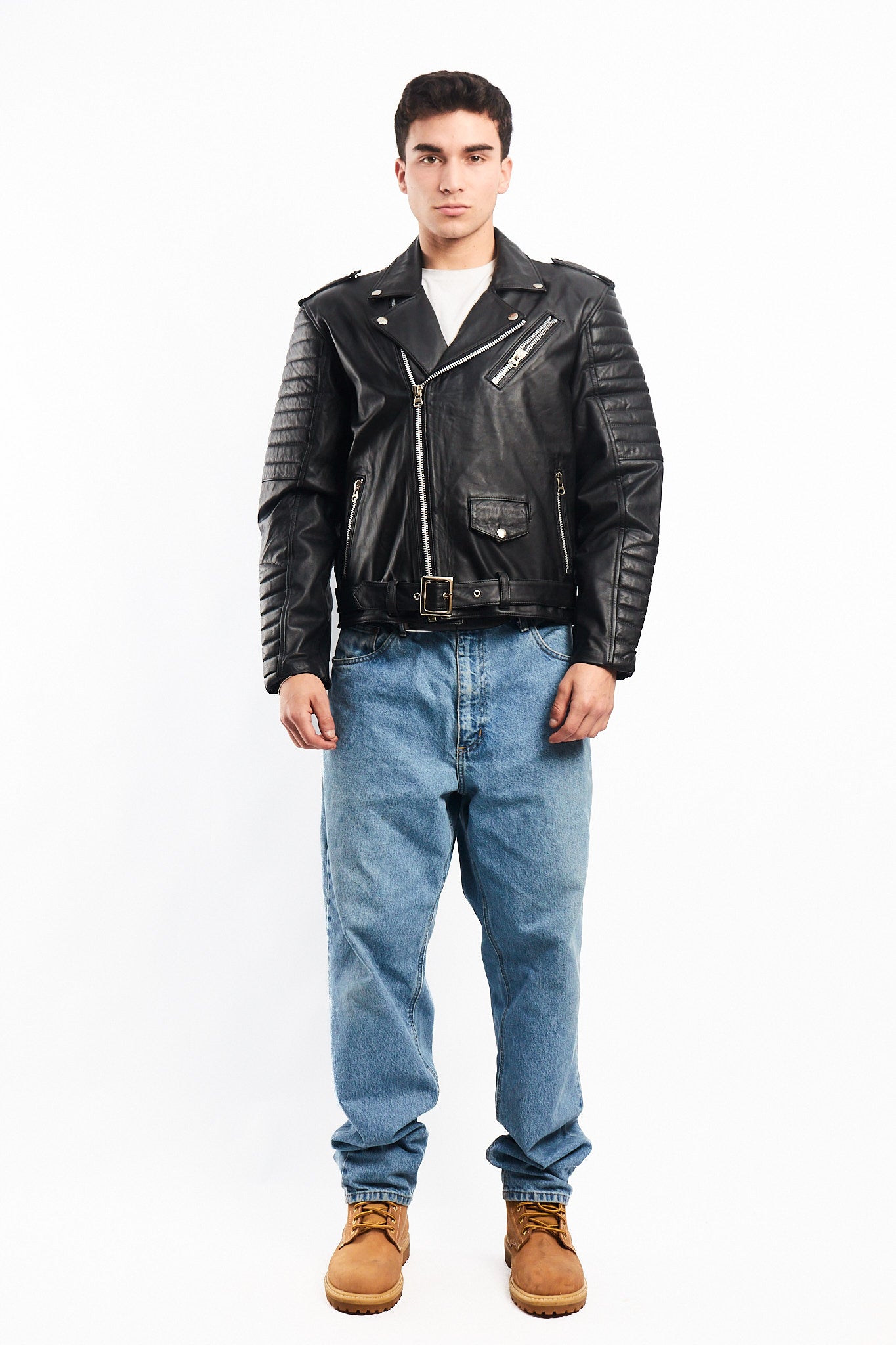 Vintage Black Leather Biker Jacket (M)