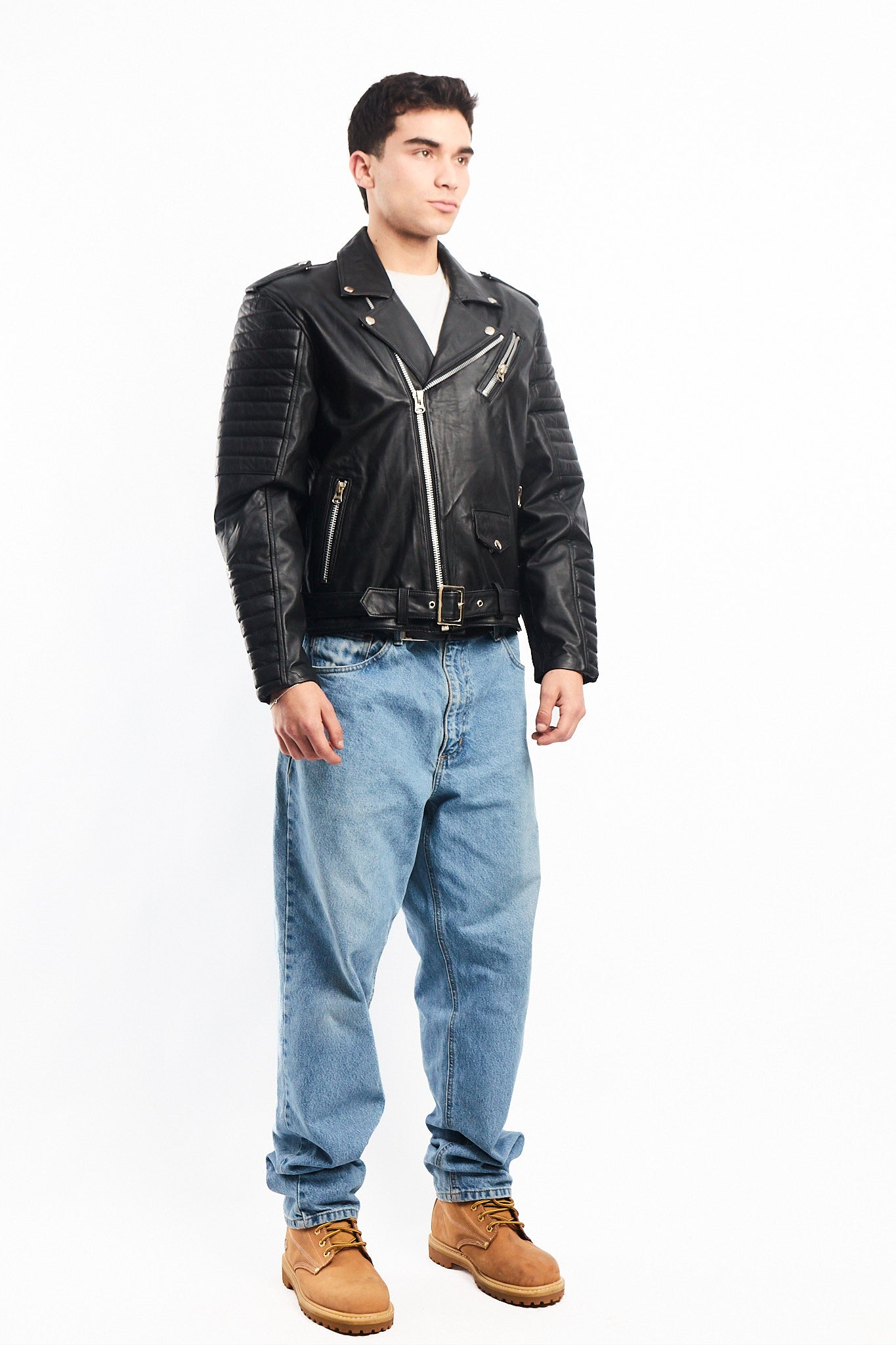 Vintage Black Leather Biker Jacket (M)