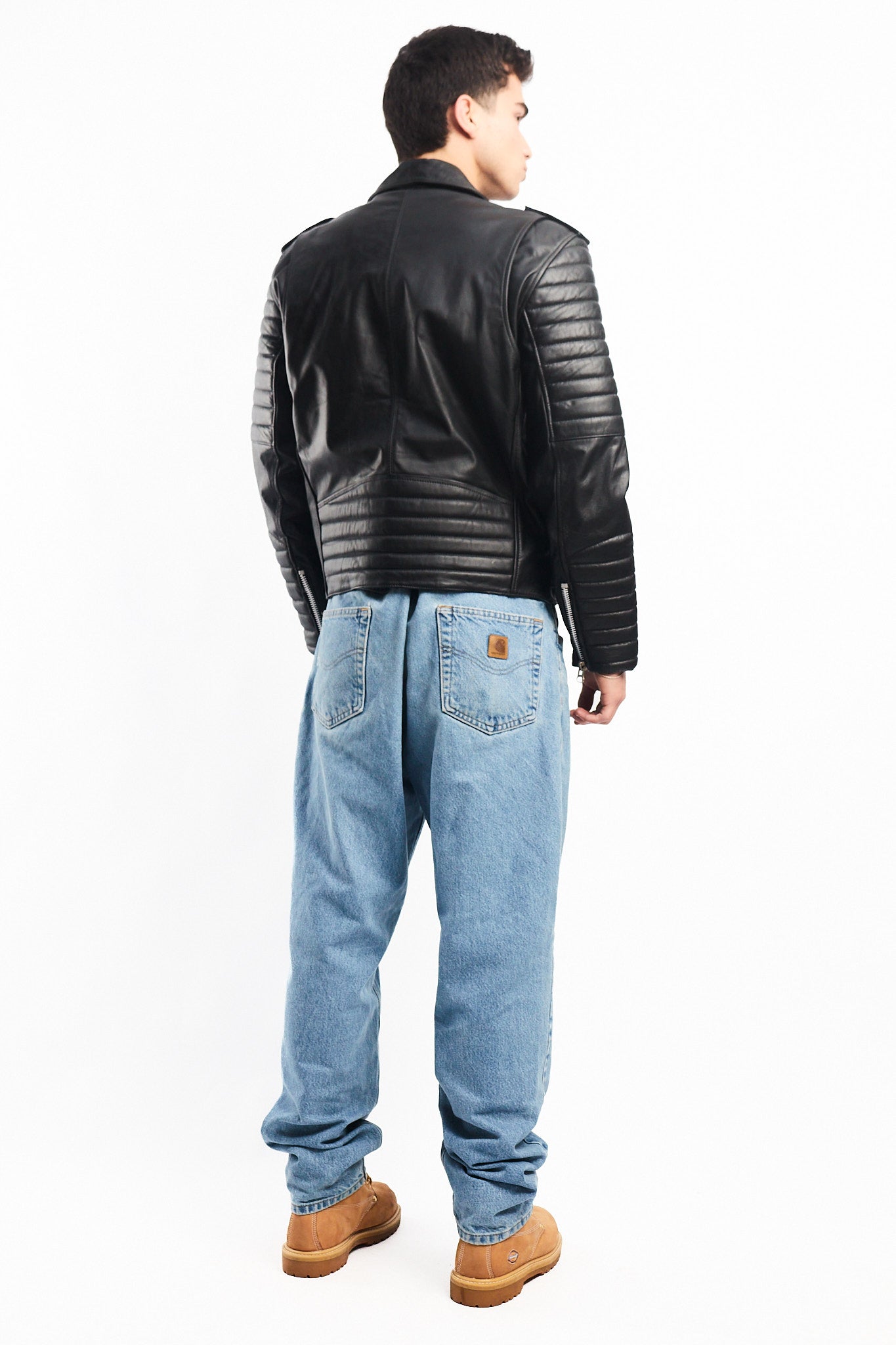 Vintage Black Leather Biker Jacket (M)
