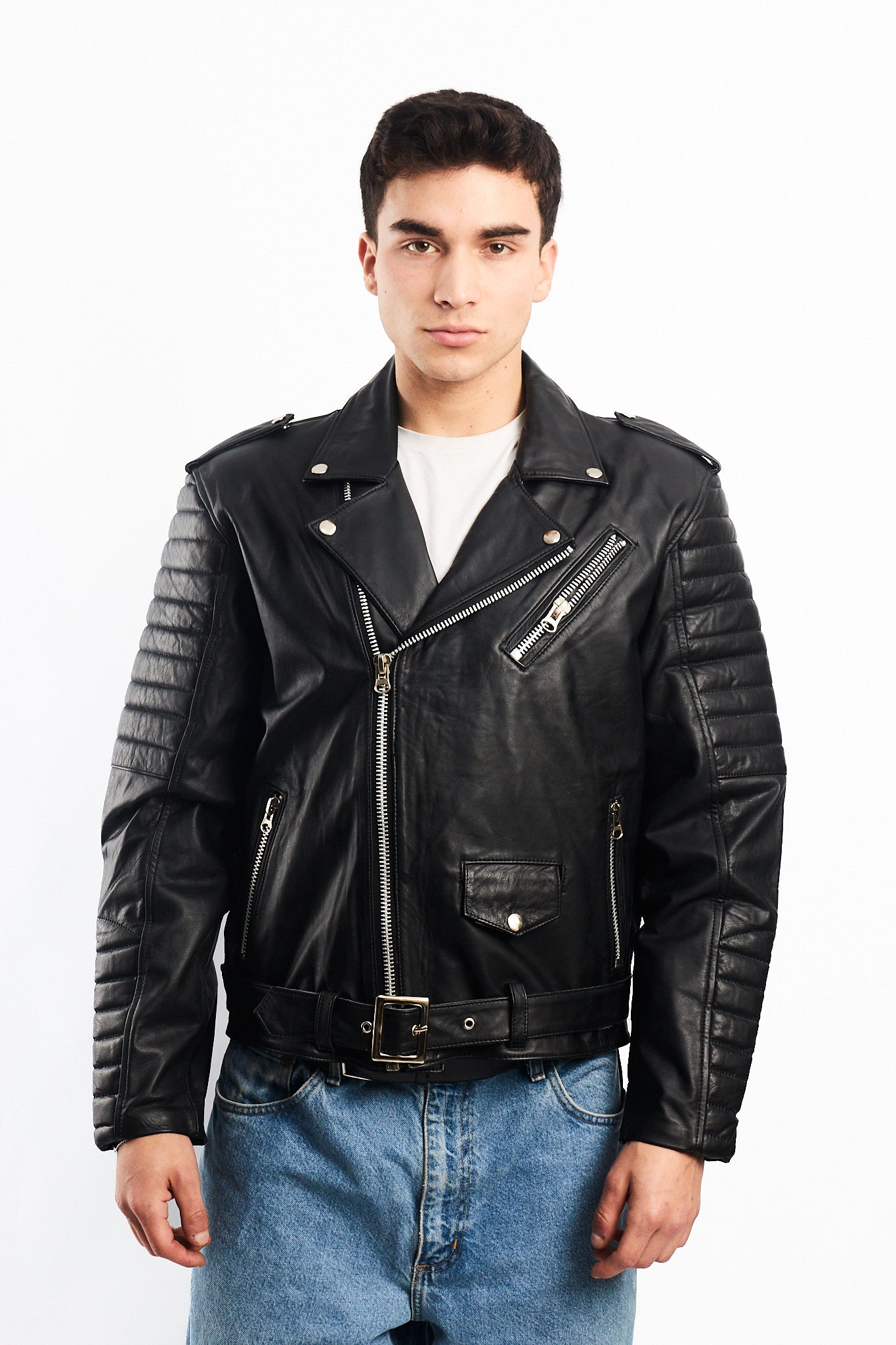 Vintage Black Leather Biker Jacket (M)