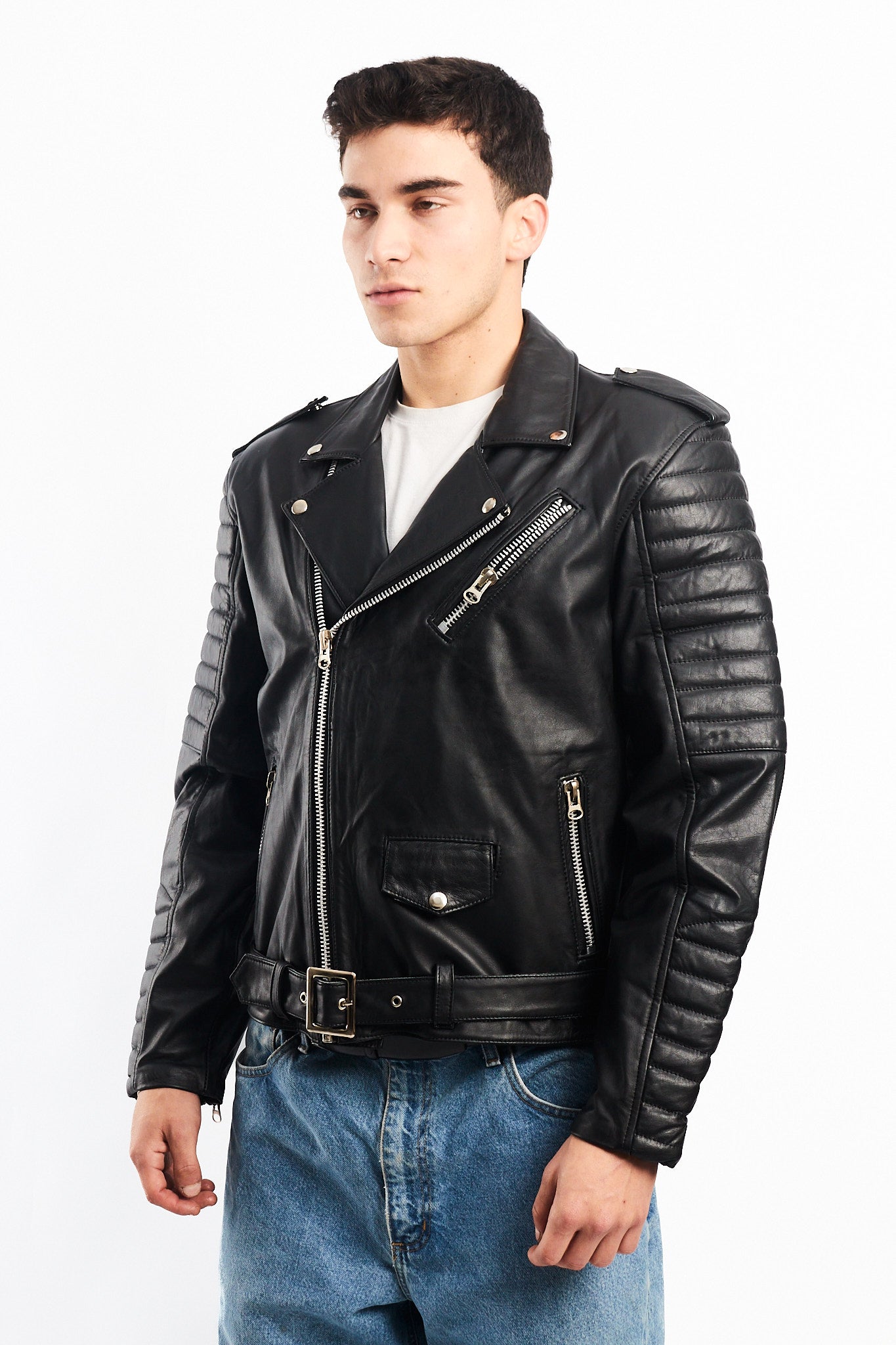 Vintage Black Leather Biker Jacket (M)