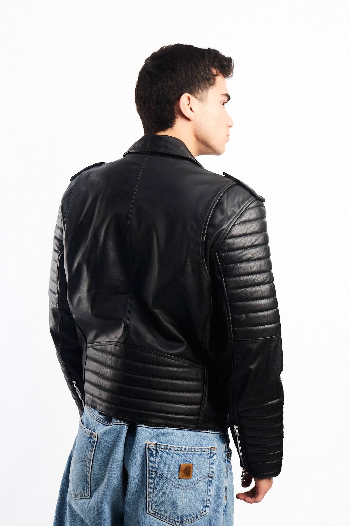 Vintage Black Leather Biker Jacket (M)