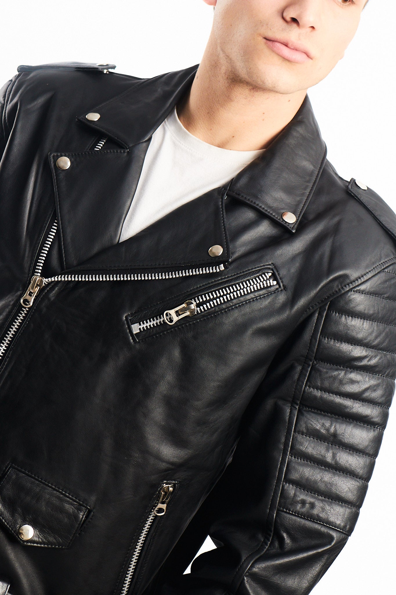 Vintage Black Leather Biker Jacket (M)