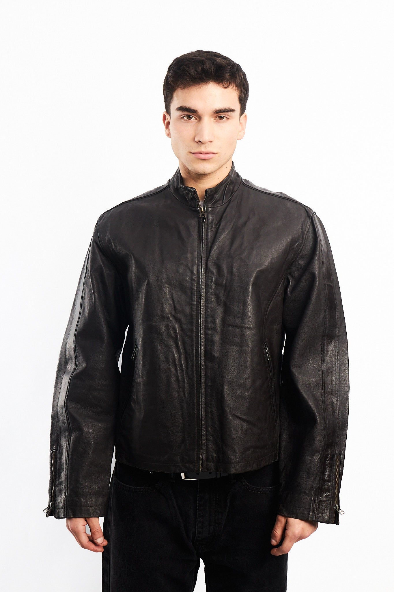 Vintage Chocolate Genuine Leather Bomber Jacket (M)
