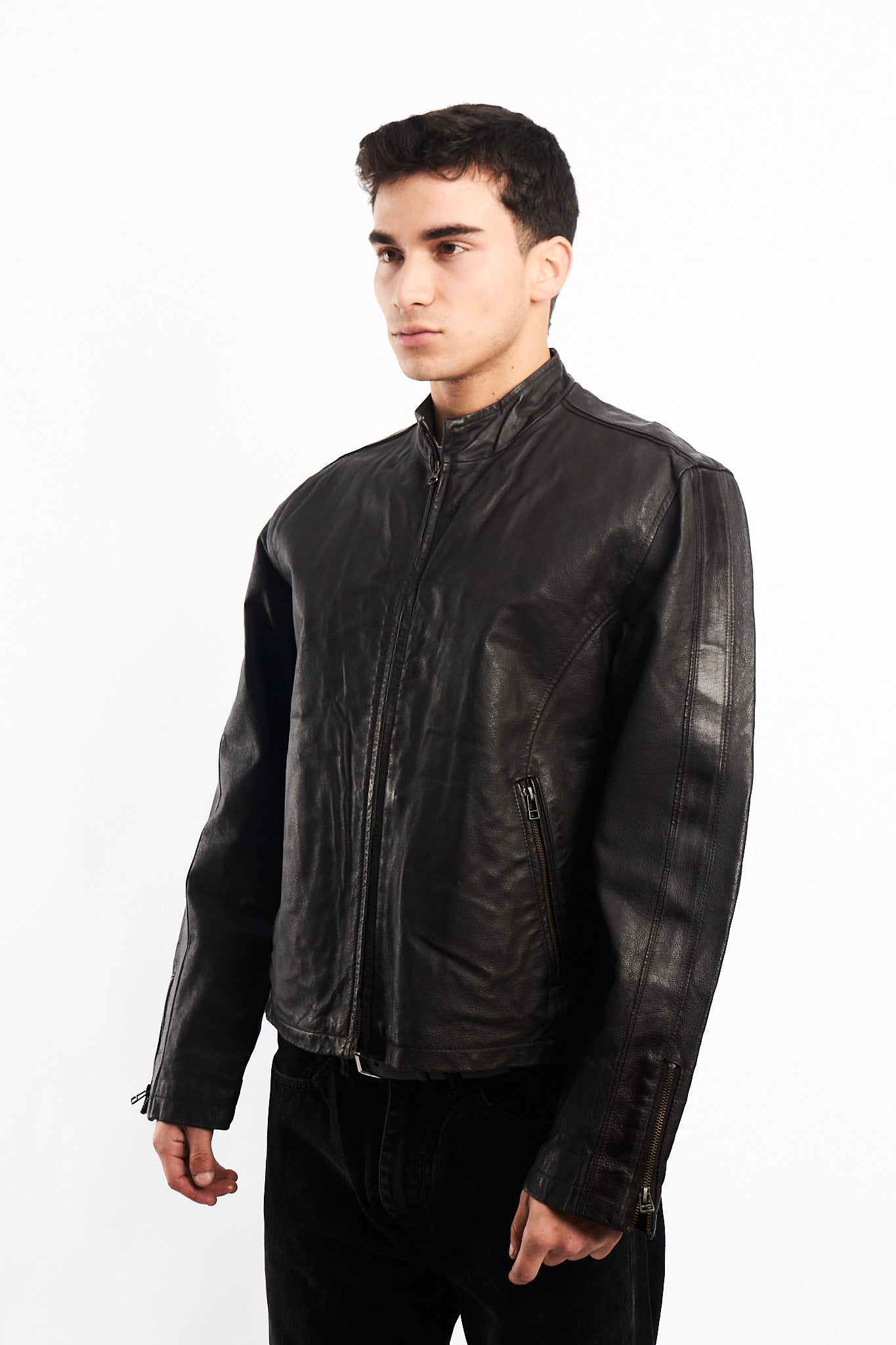 Vintage Chocolate Genuine Leather Bomber Jacket (M)