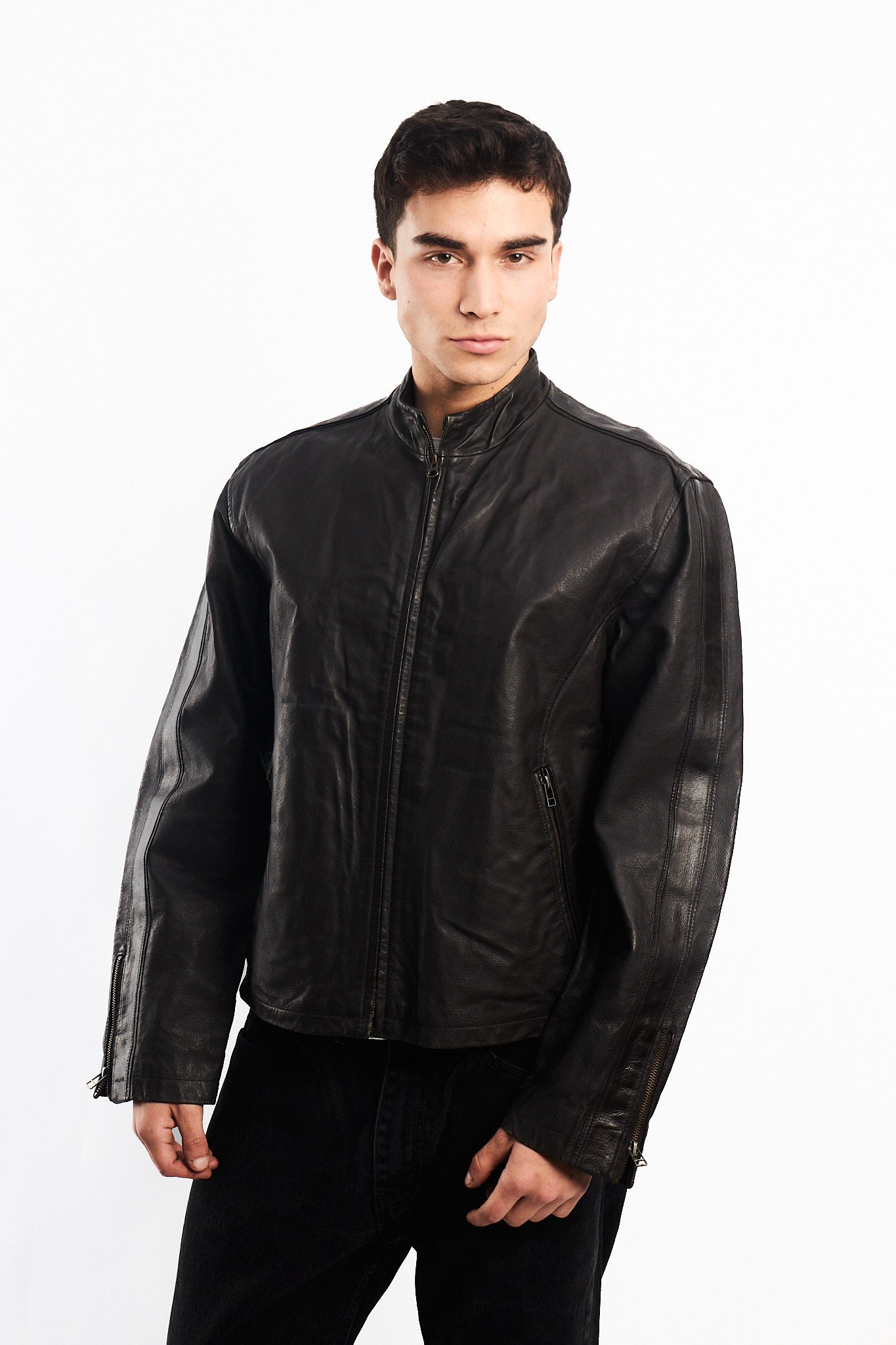 Vintage Chocolate Genuine Leather Bomber Jacket (M)