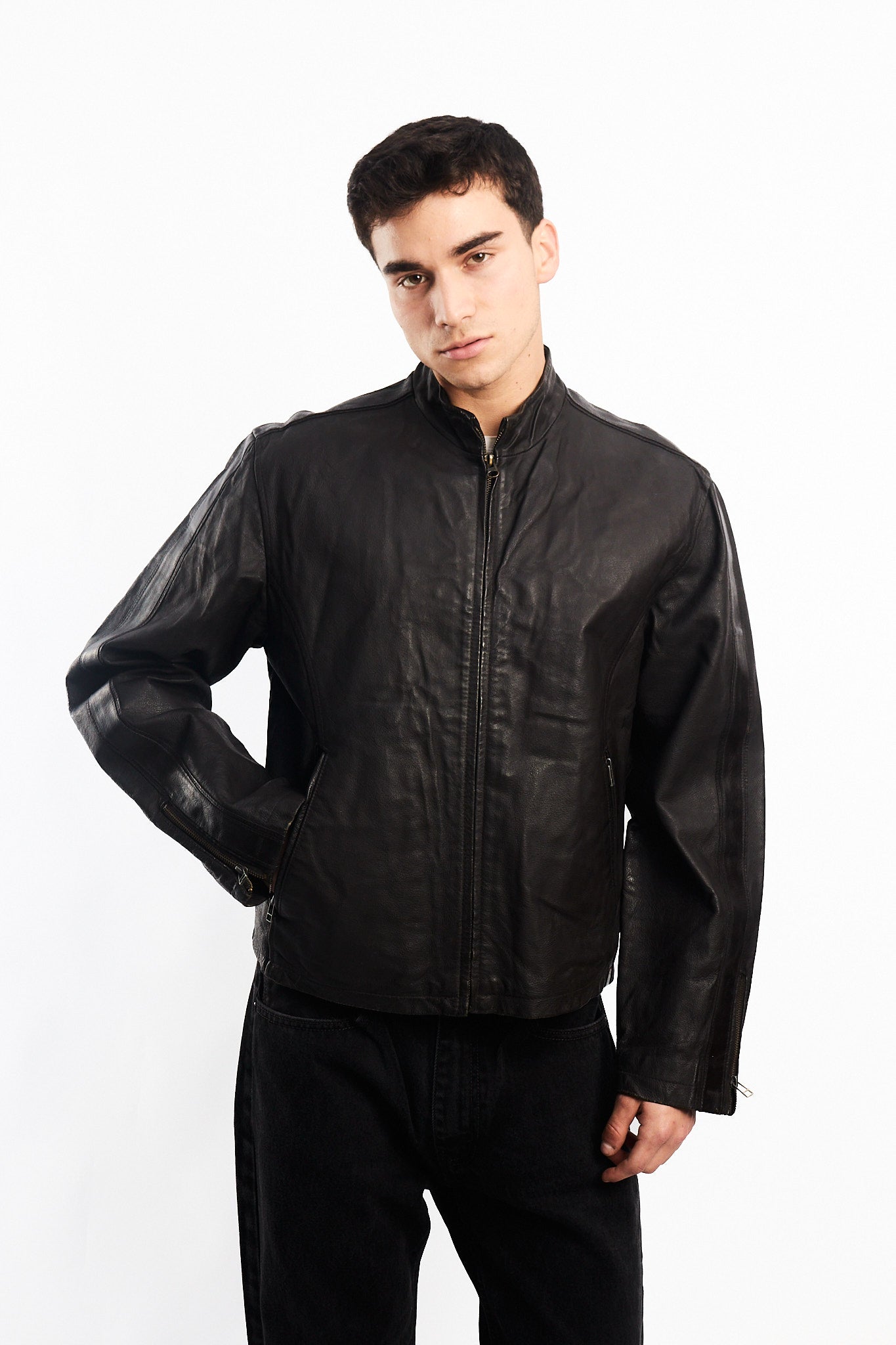 Vintage Chocolate Genuine Leather Bomber Jacket (M)
