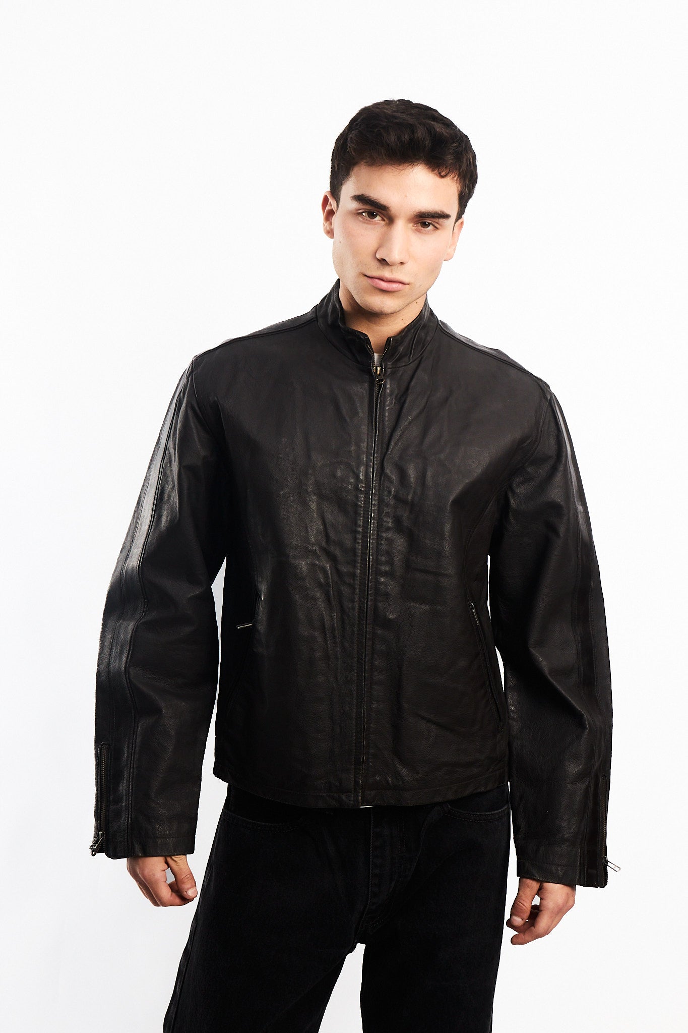 Vintage Chocolate Genuine Leather Bomber Jacket (M)
