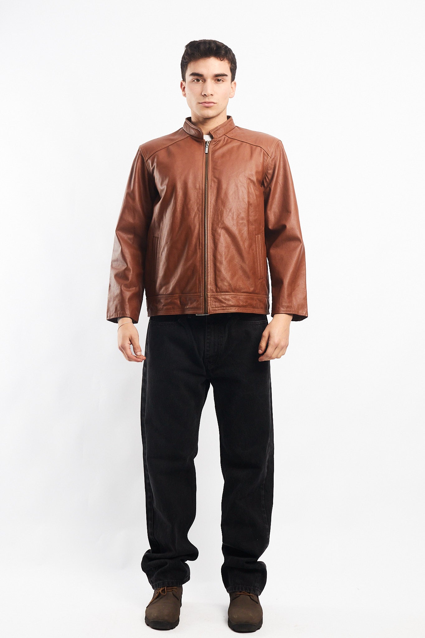 Genuine Leather Caramel Bomber Jacket (M)