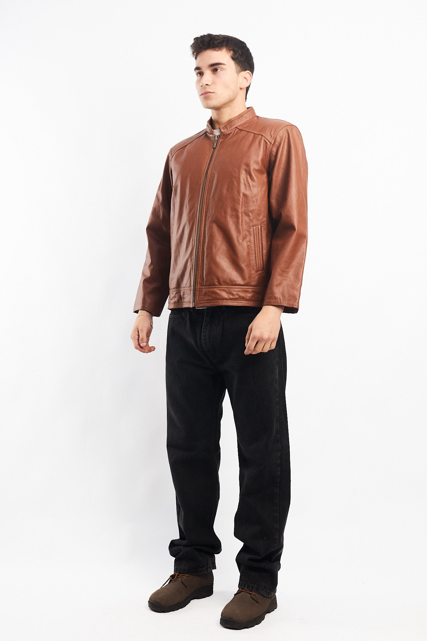 Genuine Leather Caramel Bomber Jacket (M)